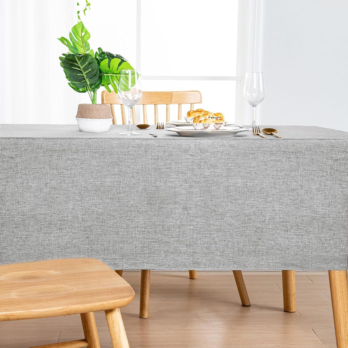 Hiasan Faux Linen Square Tablecloth - Wrinkle and Stain Resistant Washable Table Cloth for Kitchen Dining Room Holiday Table Cover for Dinner, Light Grey, 60 x 60 Inch