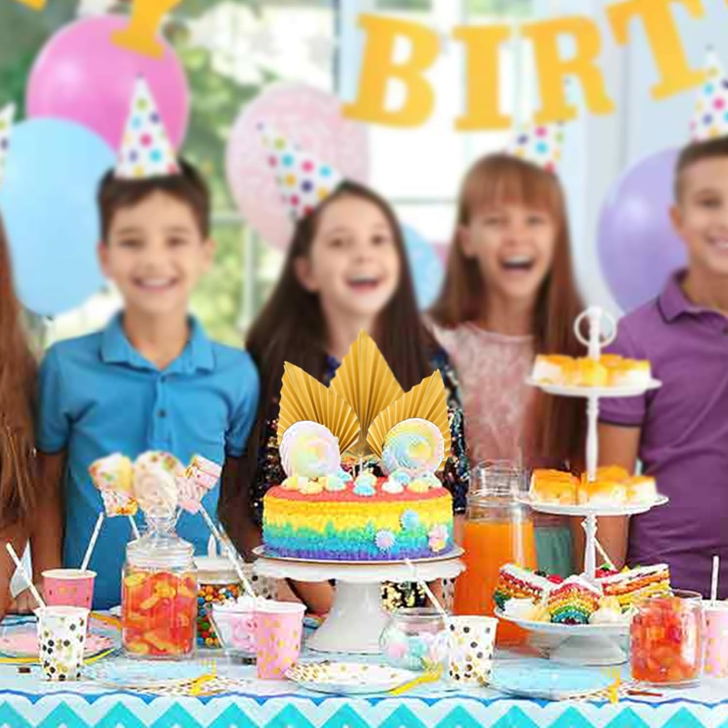 Gyufise 6Pcs Paper Palm Fan Cake Toppers Palm Leaf Fan Cake Topper Palm Spear Leaf Cupcake Toppers Cake Insert Decoration For Cake Decorating Diy Craft Project Home Wedding Party Supplies Gold