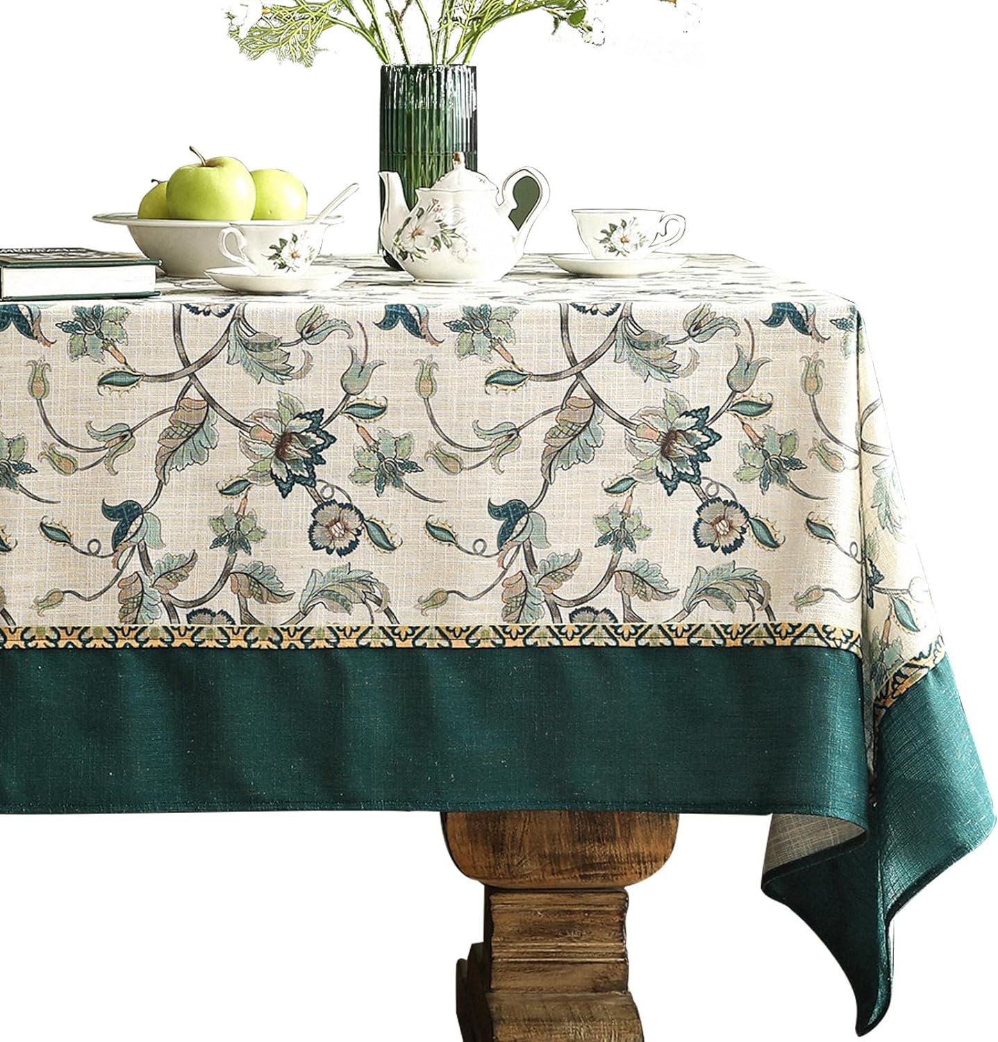 patdrea Designer Green Small Square Table Cloth,Vintage Floral Linen Durable Breathable French Tablecloth,Dacorative Cover for Kitchen Dining,Christmas,Thanksgiving,Tea Party,55"x55"-Noah