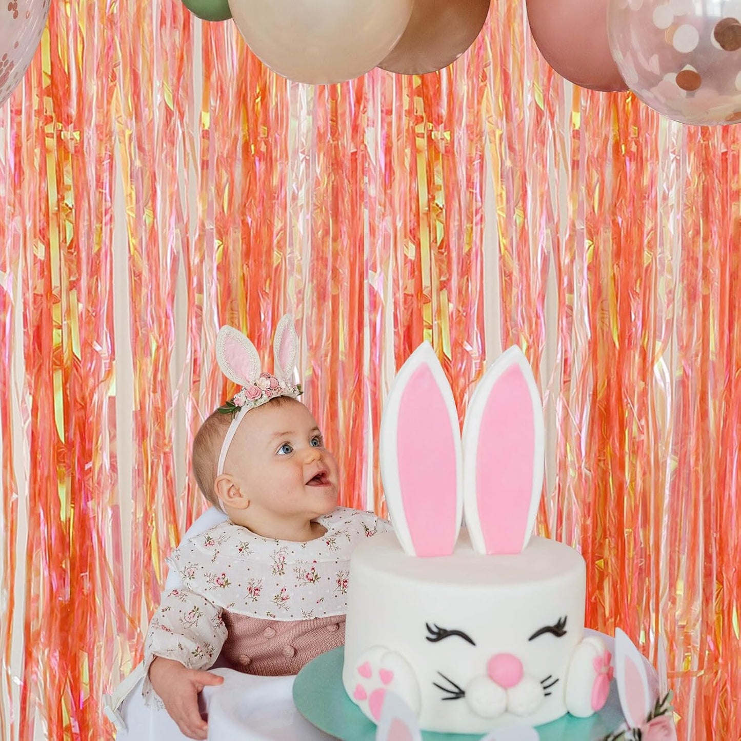 CANREVEL 2 Pack 3.2x6.5 Feet Iridescent Foil Fringe Backdrop Curtains, Clear Orange Tinsel Photo Booth Props Streamers Party Decorations for Birthdays Fall, Thanksgiving, Basketball Party