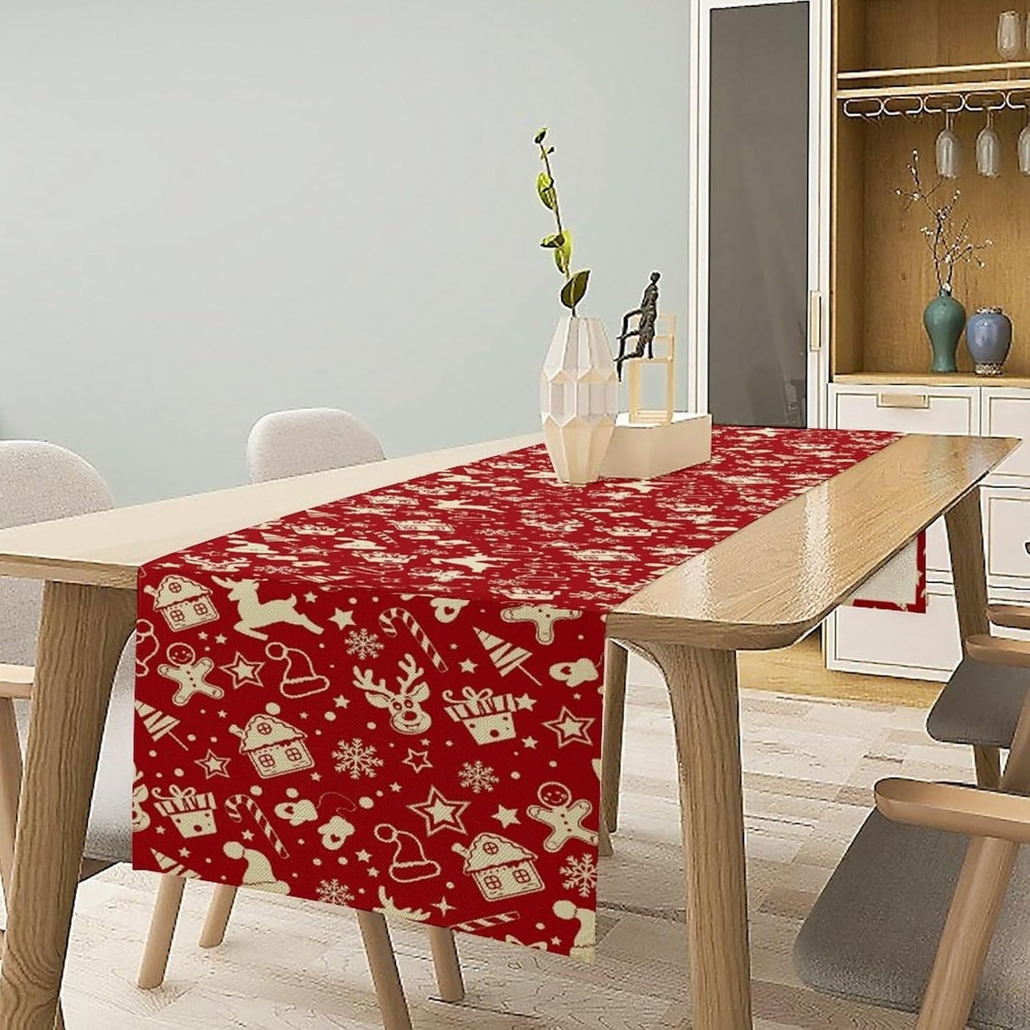 Christmas Table Runner,Seasonal Winter Deer Table Decoration Snowflake Table Cloth Kitchen Dining Table Decoration for Home Party Decor 13x90 Inch