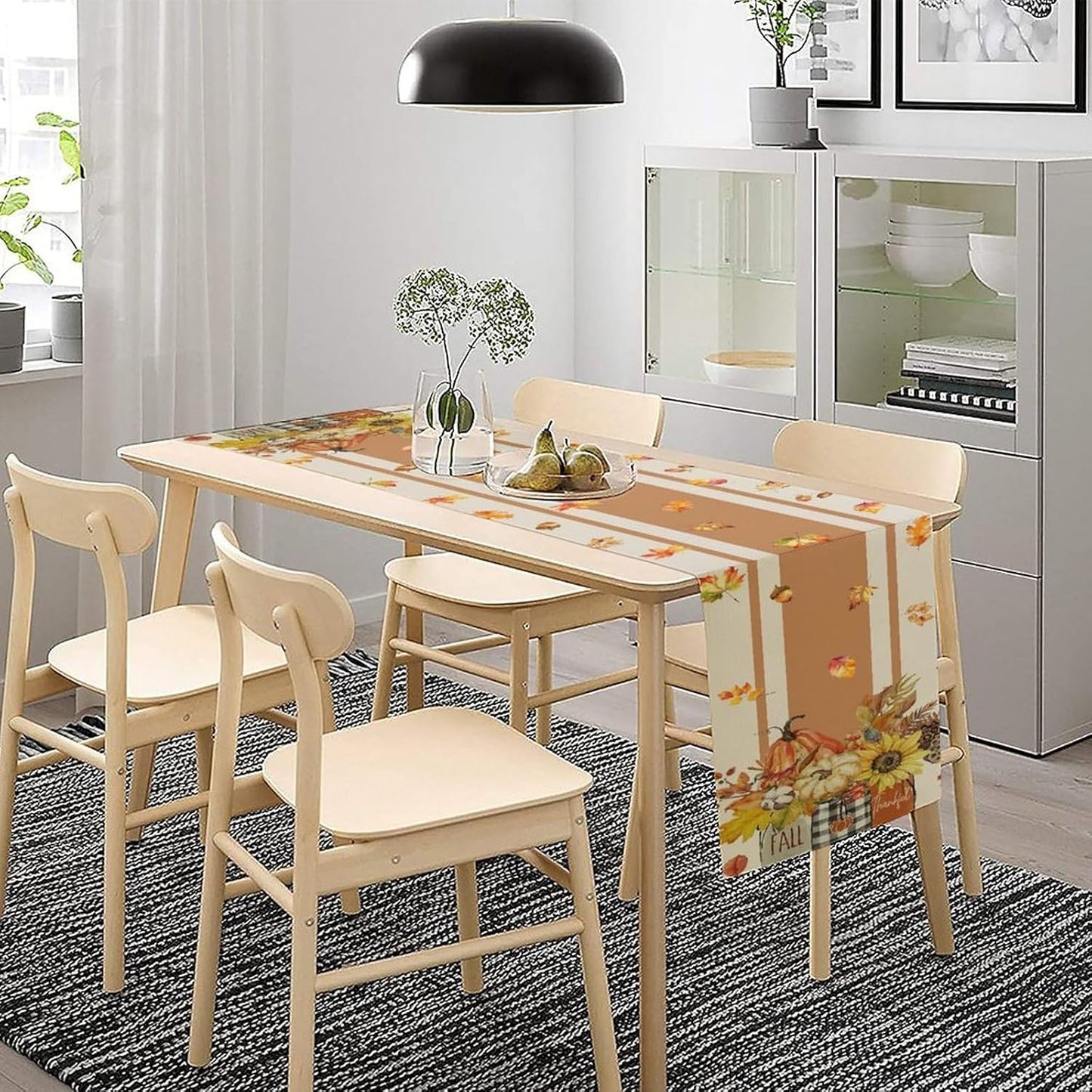 Autumn Table Runner,Thanksgiving Fall Pumpkin Leaves Floral Table Cloth for Kitchen Dining Table Decoration Home Party Decor 13x36 Inch