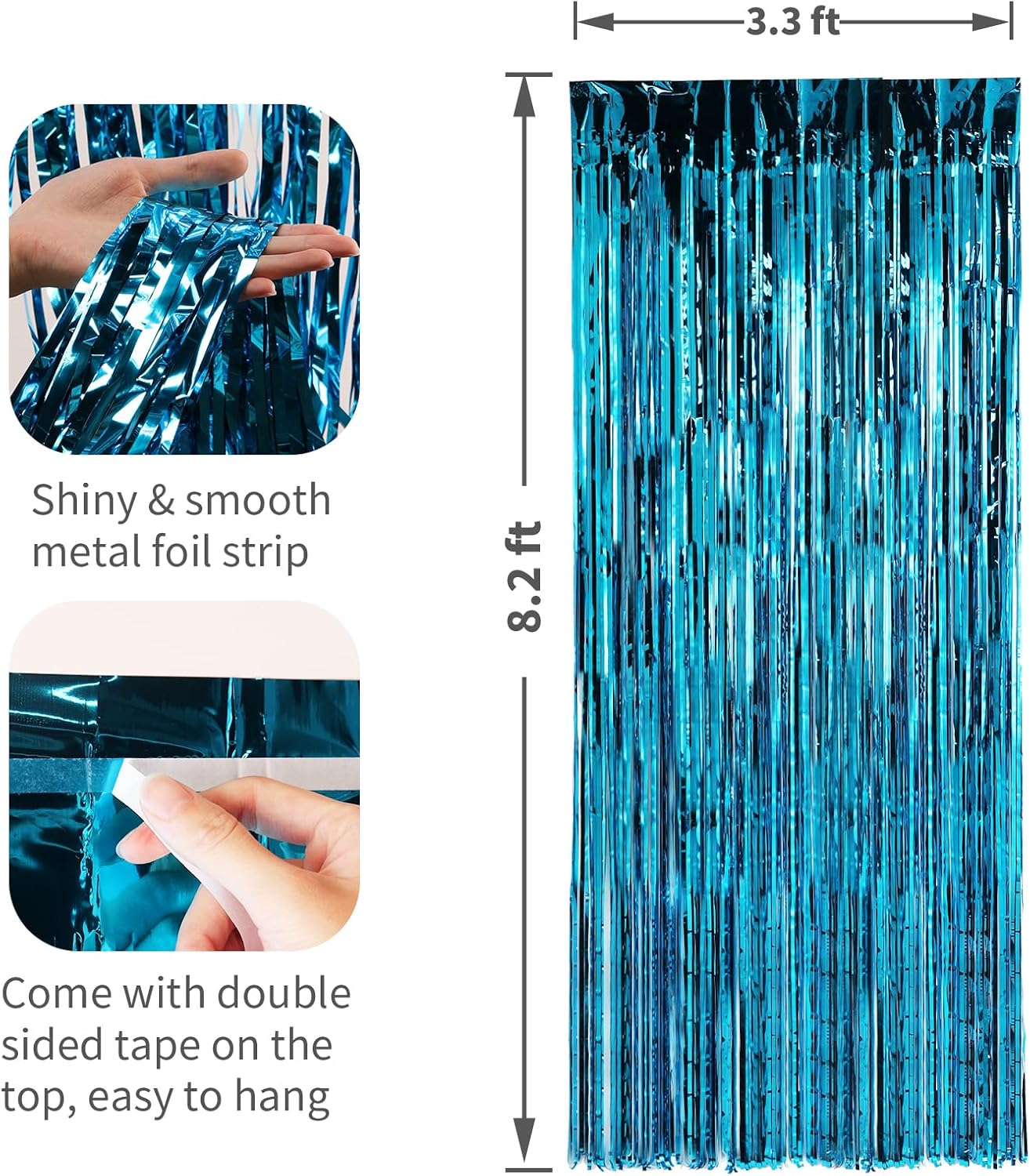 2 Pack Baby Blue Foil Fringe Curtains Door Streamers Party Decorations 3.3 x 8.2 ft, Tinsel Curtain Fringe Backdrop for Parties, Door Fringe Birthday Streamers, Photo Booth Backdrops, Party Decor