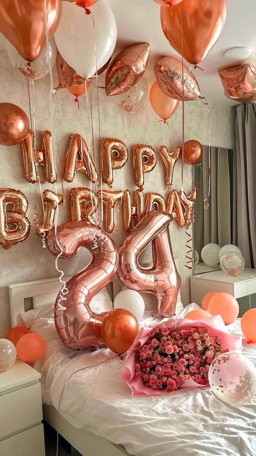 40 Inch Rose Gold Large Number 4 Balloons, Giant Foil Number Four 14 24 34 40 44 Balloons, Rose Gold Mylar Big Balloon for Anniversary Graduation Decorations