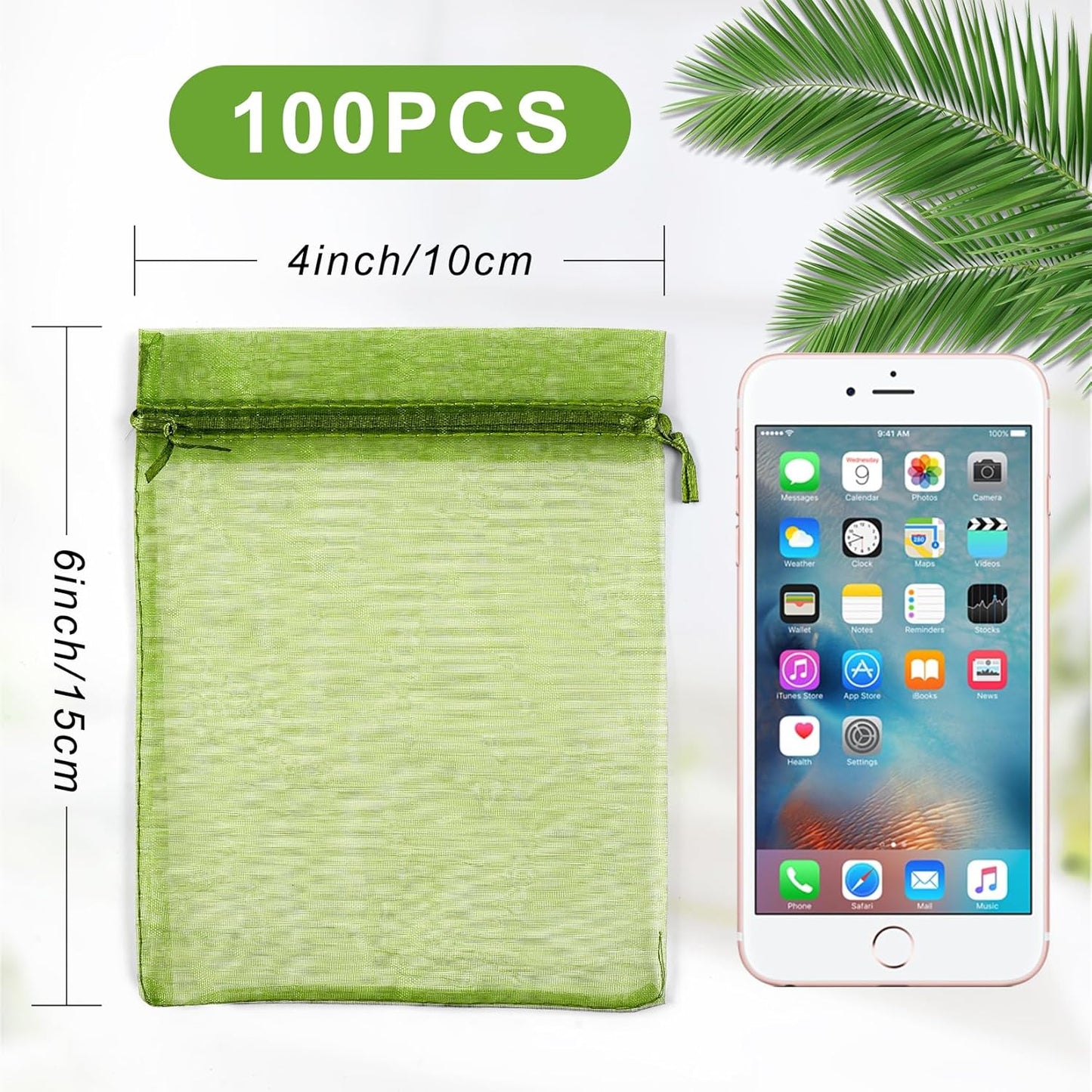 ANZNKU 100 Pack Green Organza Bags 4 x 6 inch Premium Sheer Drawstring Small Mesh Bags for Candy Jewelry Party Christmas Wedding Favor Gift Bag