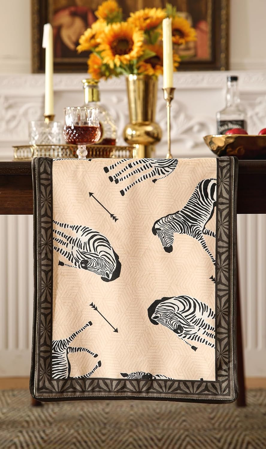 patdrea Designer Elegant Wild Animals Velvet Table Runner, Beige Brown with Zebra Texture Pattern Table Mat, Decoration for Kitchen Dining Coffee Table Cabinet Banquet Thanksgiving,12"*102"