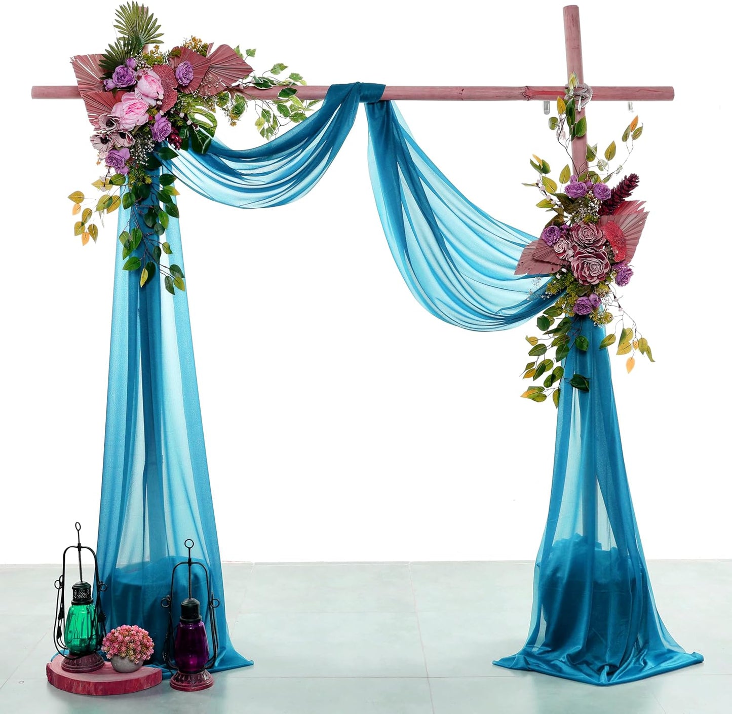 VDS Pack of 2 Panel (30 Inch X 40 Feet) Wedding Arch Draping Fabric Sheer Chiffon Fabric Drapery for Wedding Ceremony Reception Swag Backdrop Canopy Chuppah ARBO Altars Decoration (Dark Teal)