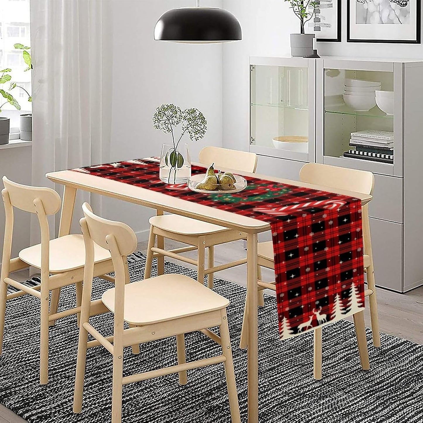 Christmas Table Runner, Red Winter Xmas Holiday Table Cloth Kitchen Dining Table Decoration for Home Party Decor 13x90 Inch