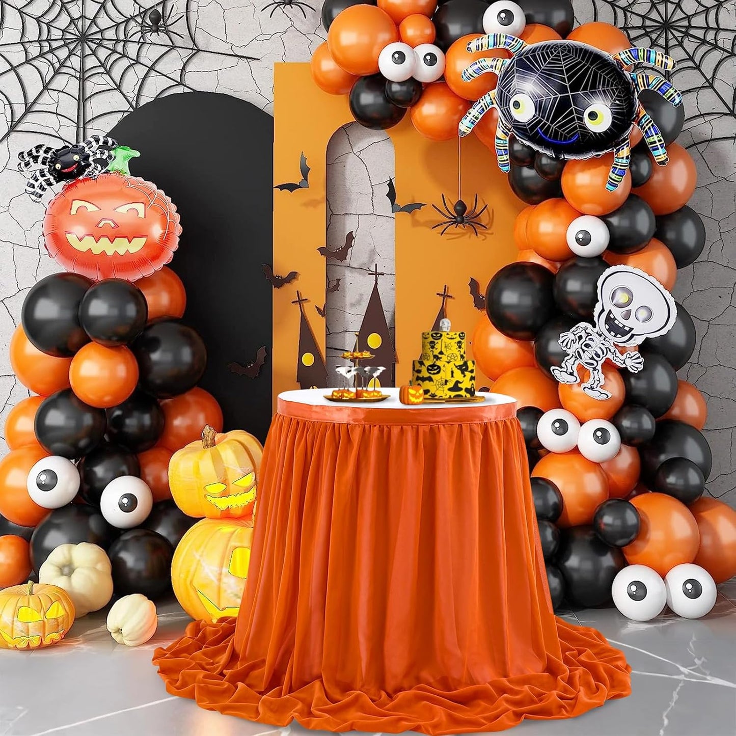 Chiffon Table Skirt Terracotta 9ft Sheer Tablecloth for Party Wedding Baby Shower Birthday Halloween Cake Dessert Decoration