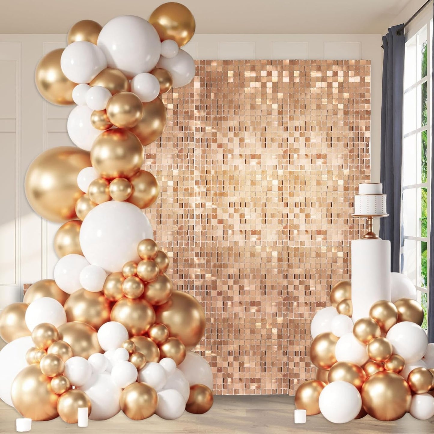 12PCS Champagne Shimmer Wall Backdrop, Square Sequin Photo Backdrops Panel, Glitter Wall Background for Birthdays, Weddings, Christmas, Engagements, Disco Bachelorette Party Decoration (3FTx4FT)