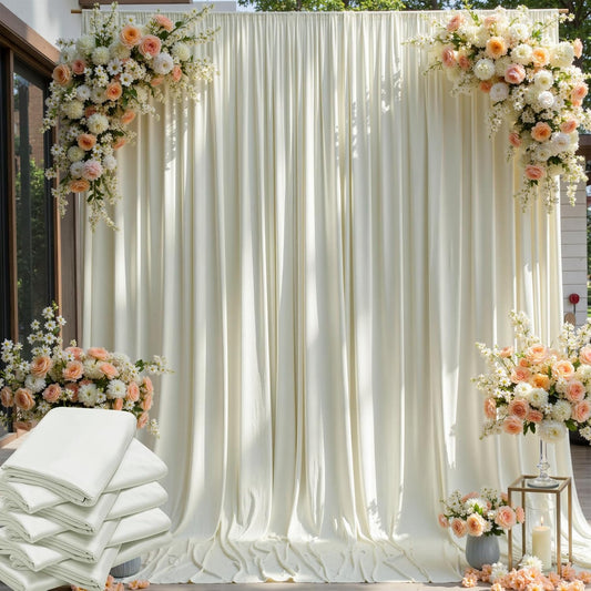 40×12ft Wrinkle Free Ivory Backdrop Curtain for Wedding Parties, 8 Panels 5×12ft Long Soft Silky Polyester Backdrop Drapes Cream Photo Back Drop Curtains for Party Photography Background Cloth