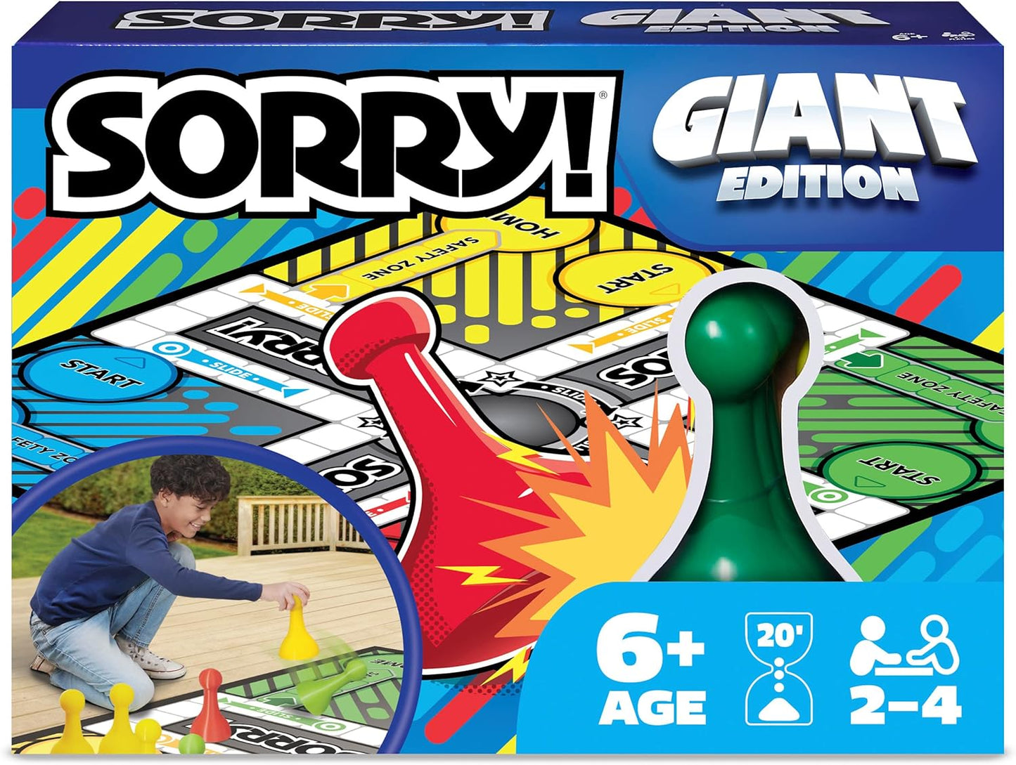 Giant SORRY! Classic Family Board Game Indoor Outdoor Retro Party Activity Summer Toy with Oversized Gameboard, for Adults and Kids Ages 6 and up