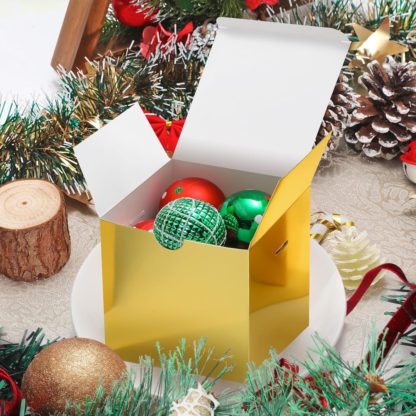 DOYIDE 20 Pack Small Gift Boxes, 6x6x6 Inch Gold Elegant Paper Boxes with Ribbons, Christmas Gift Box Crafting, Wedding Party Favor, Cupcake, Candy, Bridesmaids Proposal Box