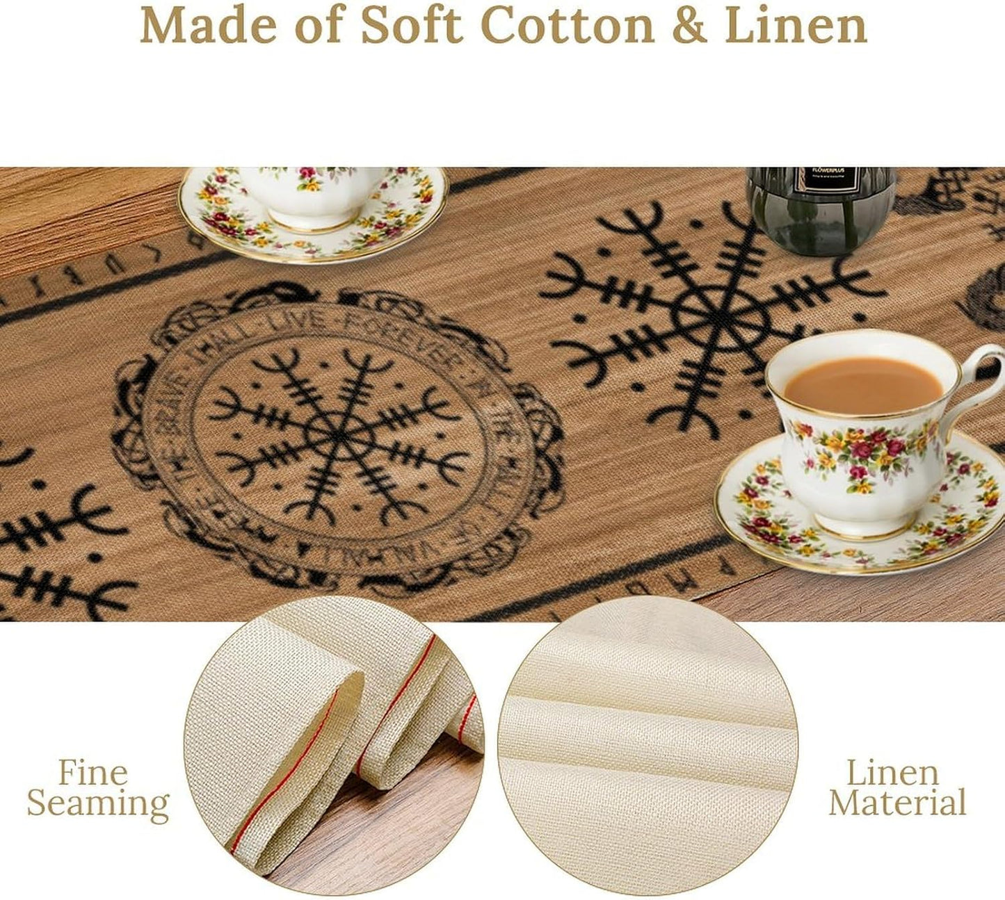 Viking Tree of Life Table Runner, Wooden Printed Eagle Dragon Boat Rudder Seasonal Kitchen Dining Table Decoration for Home Party 13x70 Inch