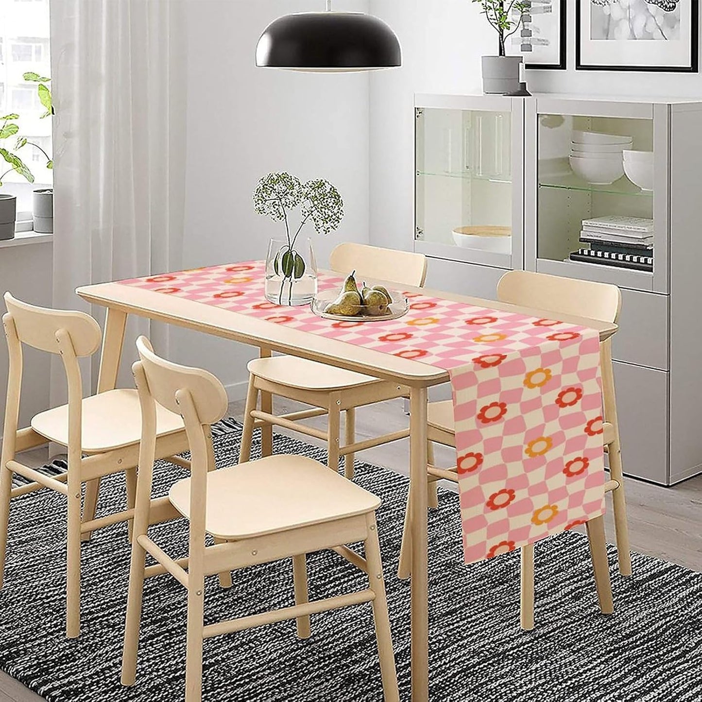 Vintage Floral Table Runner,60s Retro Color Funky Hippie Print Table Cloth Kitchen Dining Table Home Party Decoration 13x120 Inch