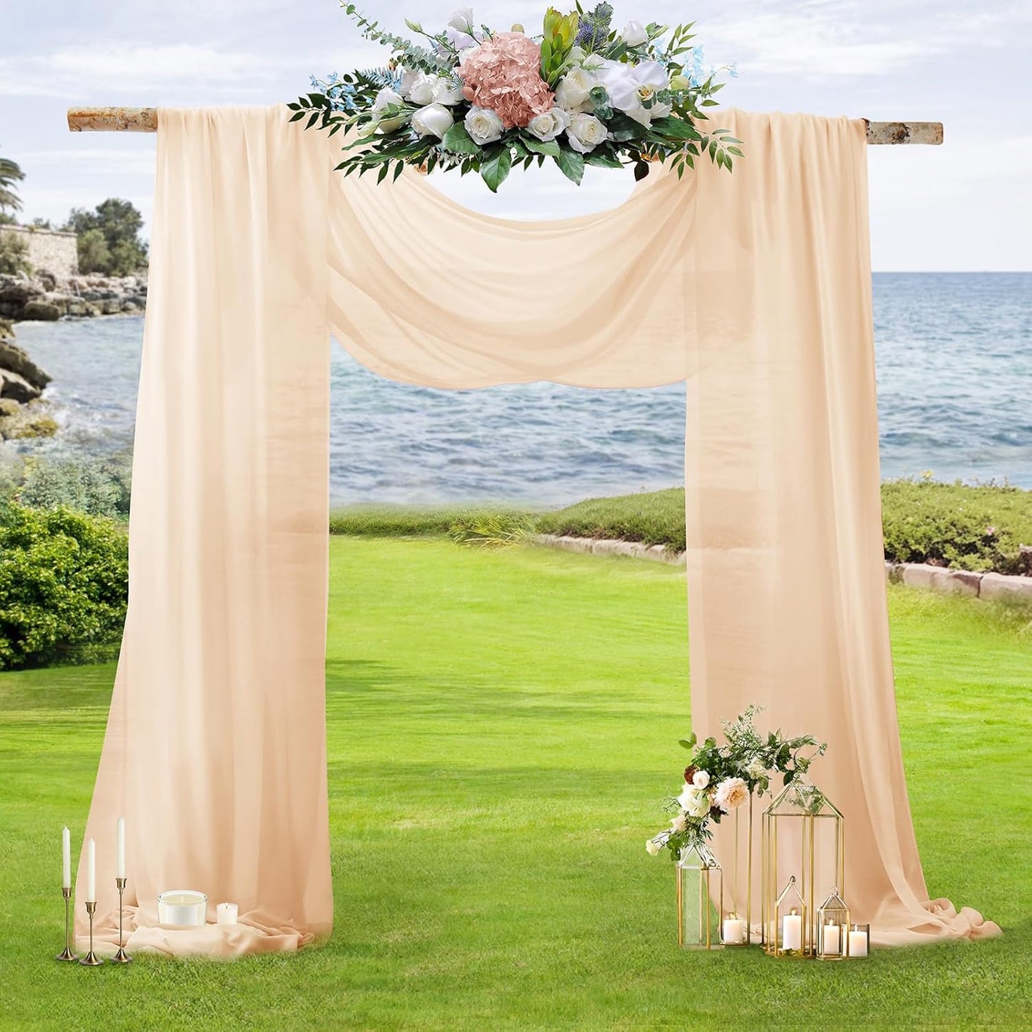 SiinvdaBZX 2 Panels Wedding Arch Draping Fabric 30" x 20Ft Peach Pink Sheer Chiffon Fabric Outdoor Extra Long Decorative Drapery for Party Ceremony Ceiling Curtain Backdrop