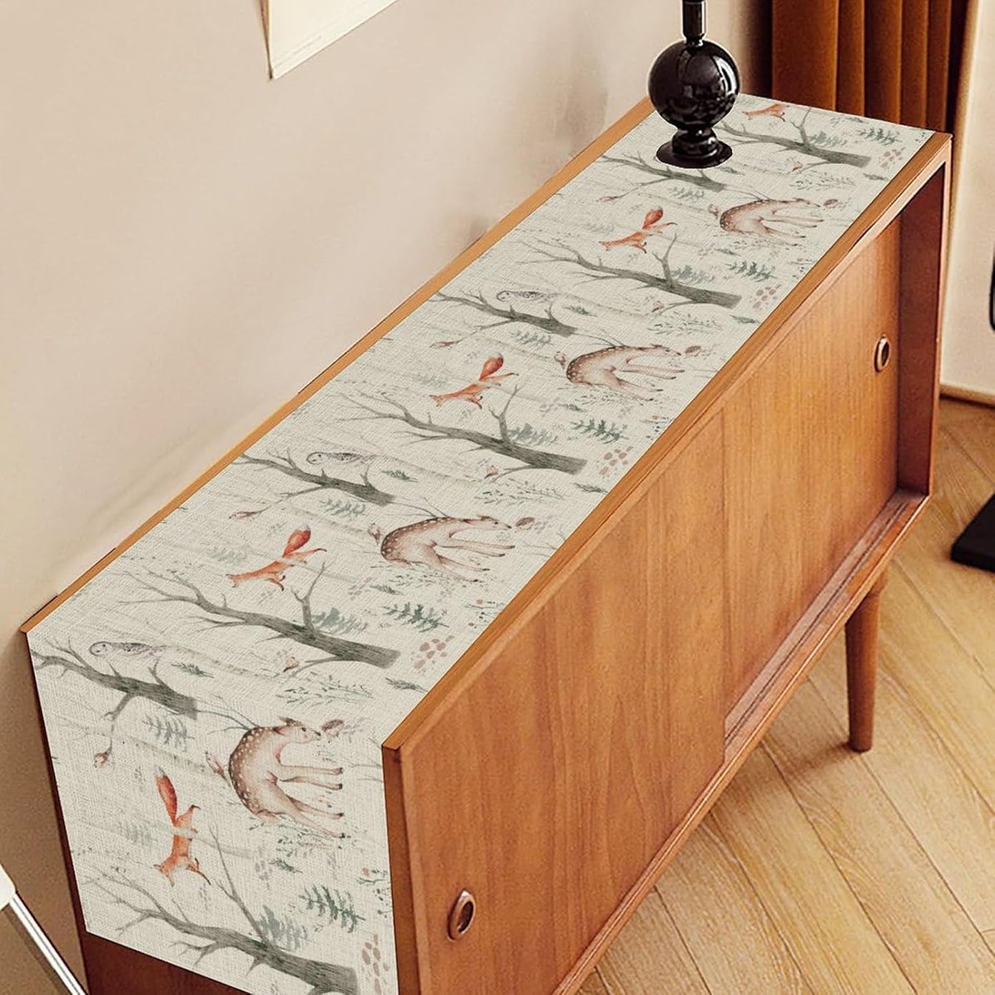 Rustic Woodland Table Runner, Farmhouse Forest Animals Mushroom Country Lodge Wild Fox Rabbits Table Center Decor for Home Kitchen Dining Patio Holiday Party Indoor Table Decorations, 13"x72" Inch