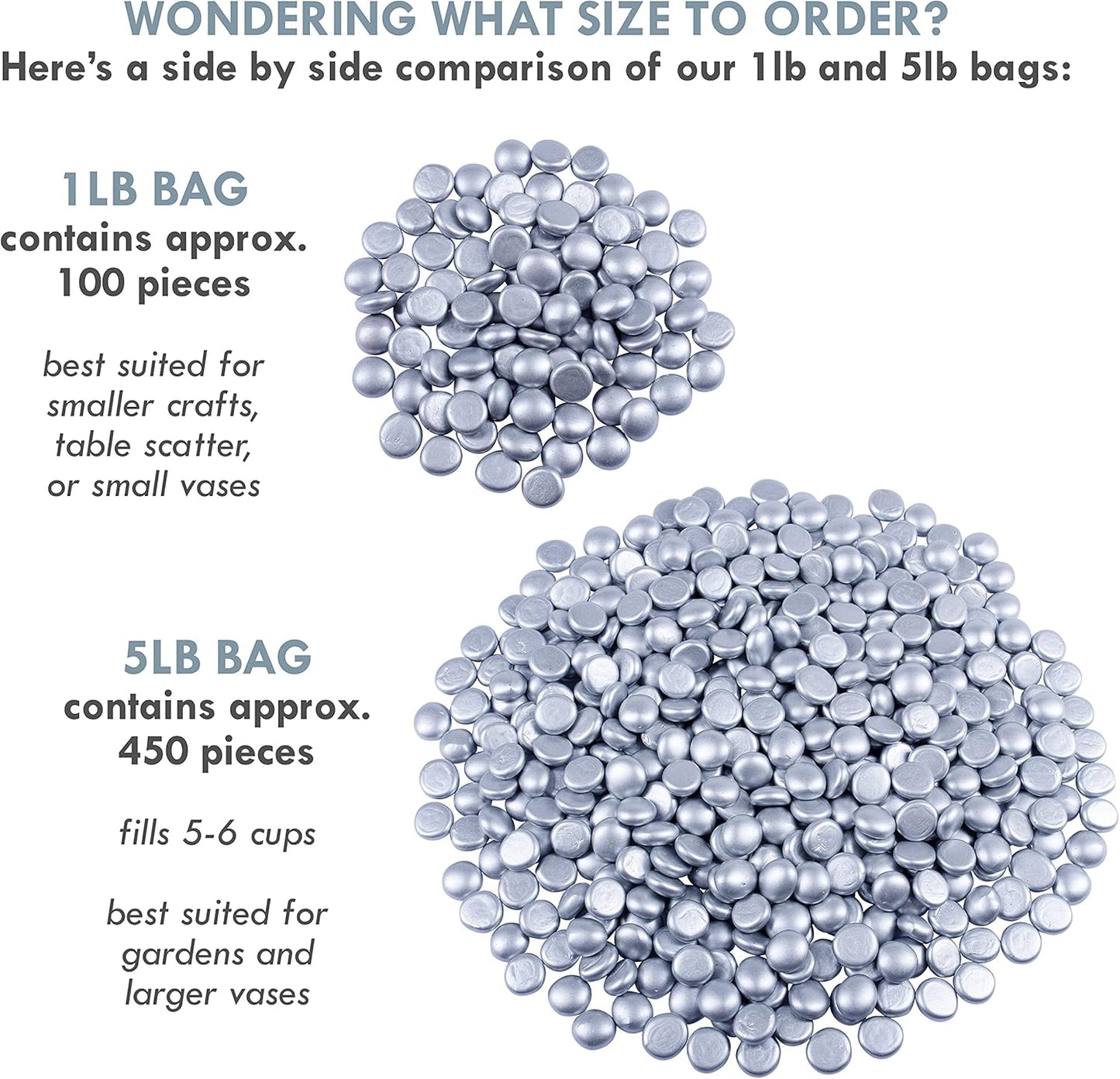 Galashield Flat Glass Marbles for Vases Silver Glass Gems Beads Pebbles Vase Filler (5 LBS, Approx. 540 PCS)
