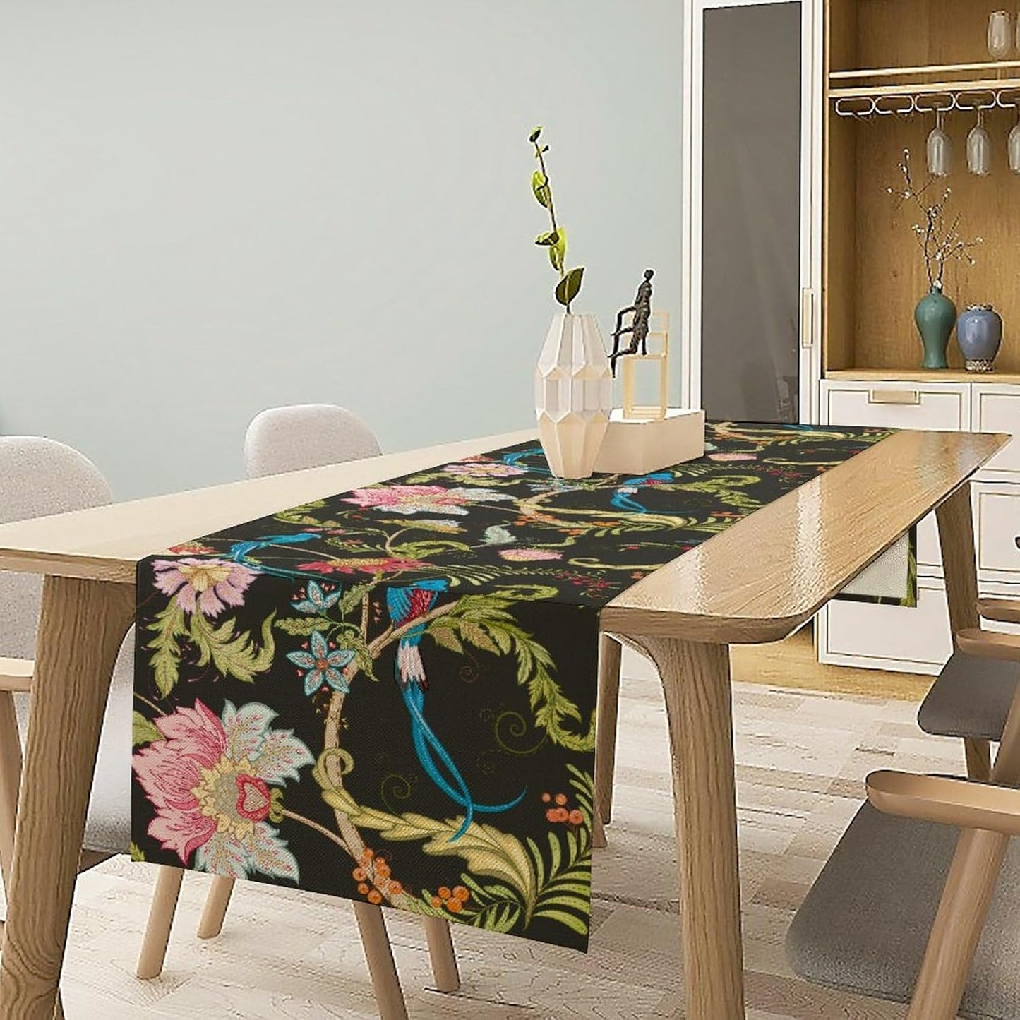 Floral Butterfly Table Runner Seasonal Spring Flower Bird Table Decoration Table Runner for Home Party Decoration 13x90 Inch