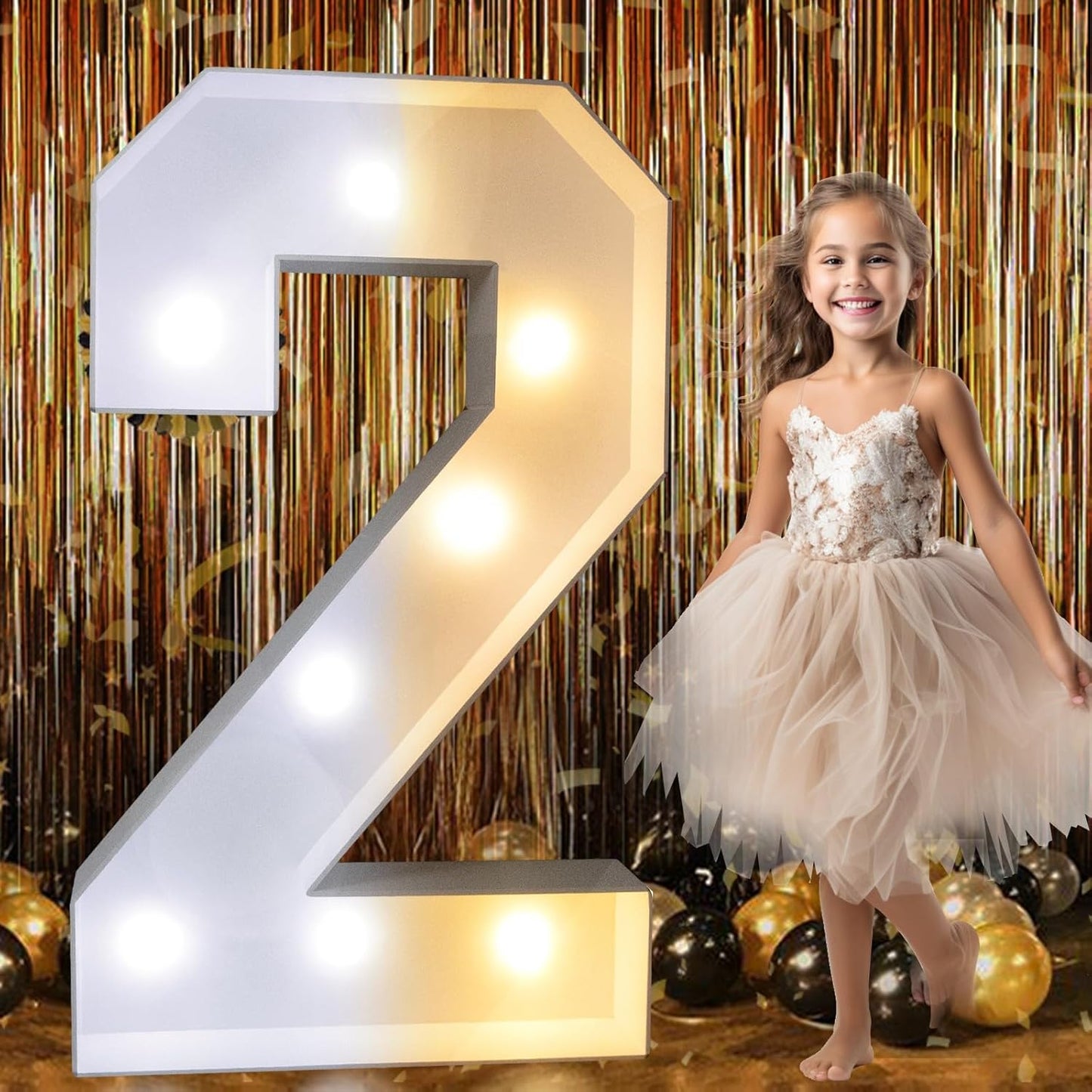 Pooqla 3FT Marquee Light Up Numbers 2, LED Large Lighted Marquee Numbers for 2nd 20th 21st 25th Birthday Decorations, Giant Mosaic Number Gift for Girls Boys Wedding Anniversary Party Decorations