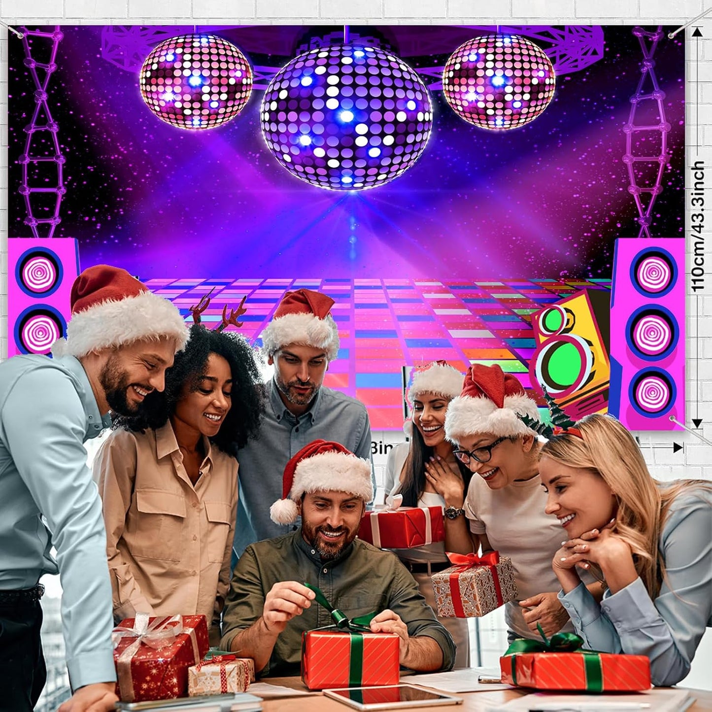 Dance Party Backdrop Retro 80s 90s Theme Stage Dance Ball Music Birthday Party Decoration DJ Photography Background 8 x 6 ft for Baby Shower Picture Photo Shoot Polyester Fabric, Green