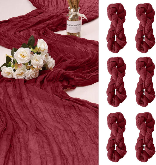 6 Pack Cheesecloth Table Runner 10Ft Christmas Gauze Boho Table Runners for Wedding Decor Bridal Shower Decorations Baby Shower Party(35" x 120")