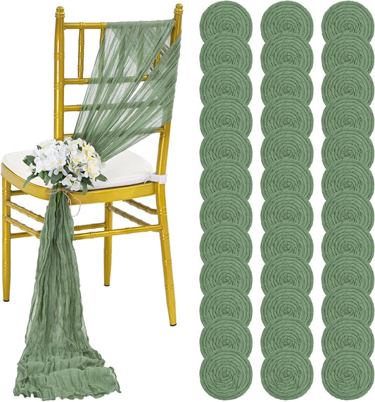 36 Pcs Sage Green Cheesecloth Chair Sashes, 16 x 108 inch Gauze Fabric Washable Chair Sashes Bows Designed for Aisle Decorations Universal Chair Cover Decor for Wedding Reception Party Banquet