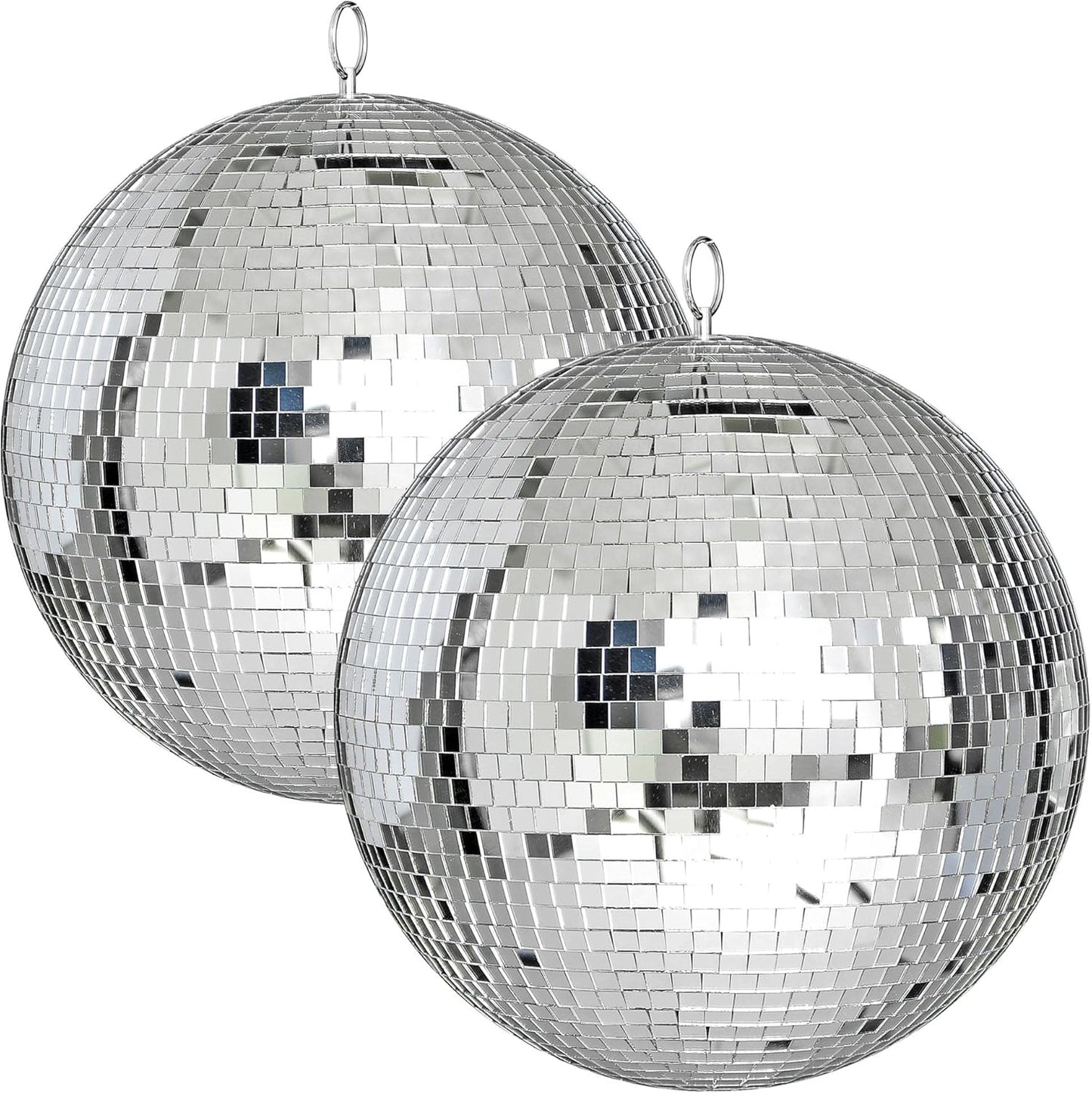 Yescom 2PCS 12" Large Disco Ball Mirror Big Hanging Glass Decoration for 70s 80s Party Events Wedding DJ Dance Club Bar Stage Lighting Business Holiday Home Decor Silver