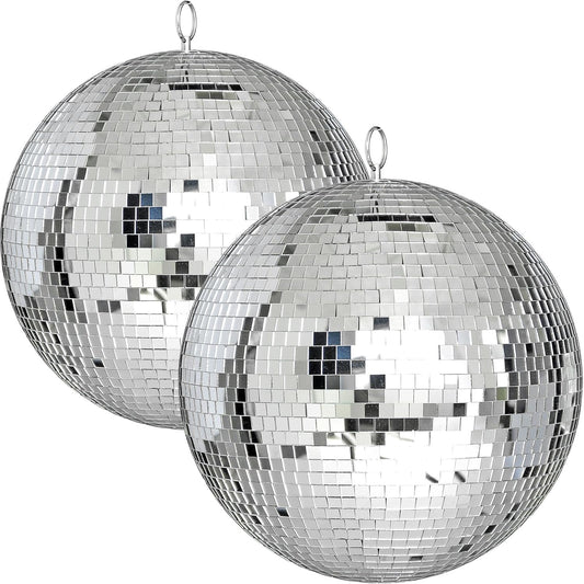 Yescom 2PCS 12" Large Disco Ball Mirror Big Hanging Glass Decoration for 70s 80s Party Events Wedding DJ Dance Club Bar Stage Lighting Business Holiday Home Decor Silver