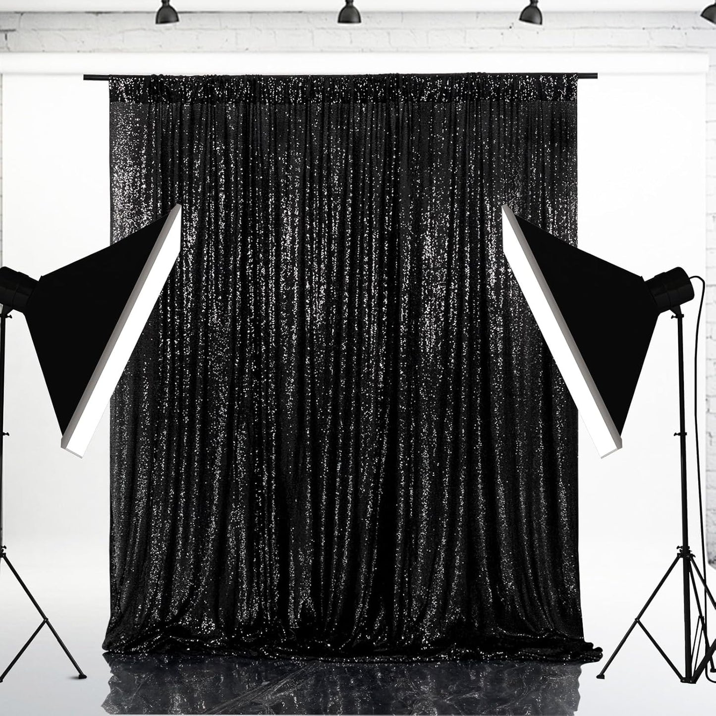 Eternal Beauty Black Sequin Backdrop, 5x7 Ft Halloween Glitter Background Curtains for Shimmer Photography Party Wedding Birthday Back Drop Decor