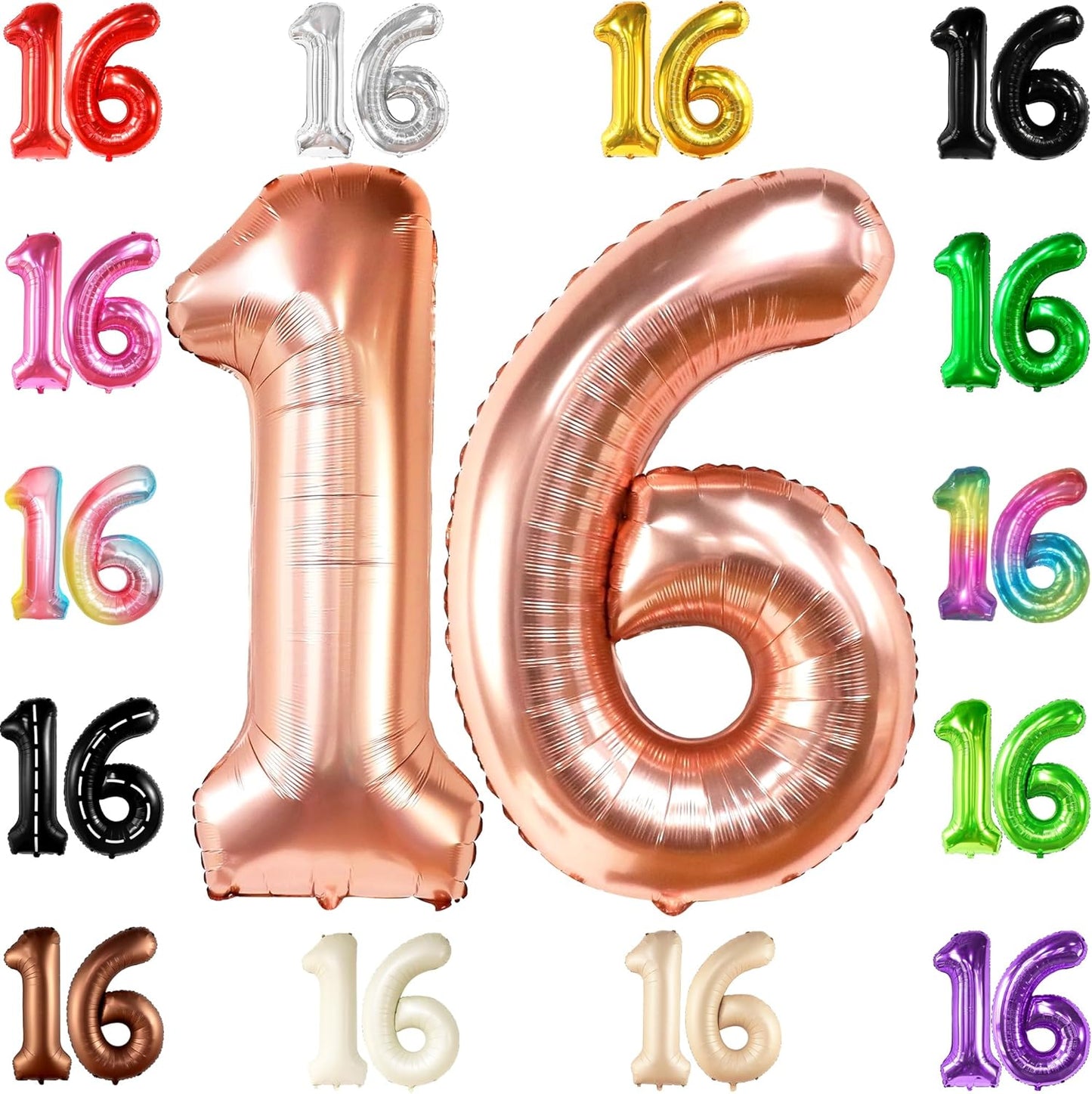 KatchOn, Rose Gold 16 Balloon Numbers - 40 Inch | Foil Balloon For 16th Happy Birthday Decorations for Girls | Rose Gold Balloon For Sweet 16 Party Decorations Anniversary Decoration