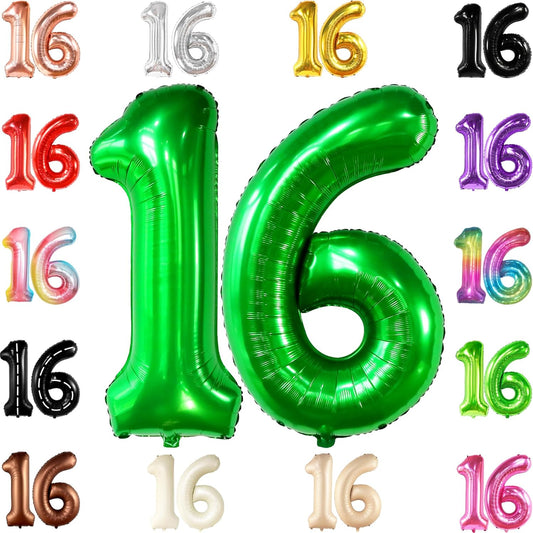 KatchOn, Dark Green 16 Balloons Number - 40 Inch | Green Number 16 Balloons for 16th Birthday Decorations for Girls | Birthday balloons for 16th Birthday Decorations for Boys