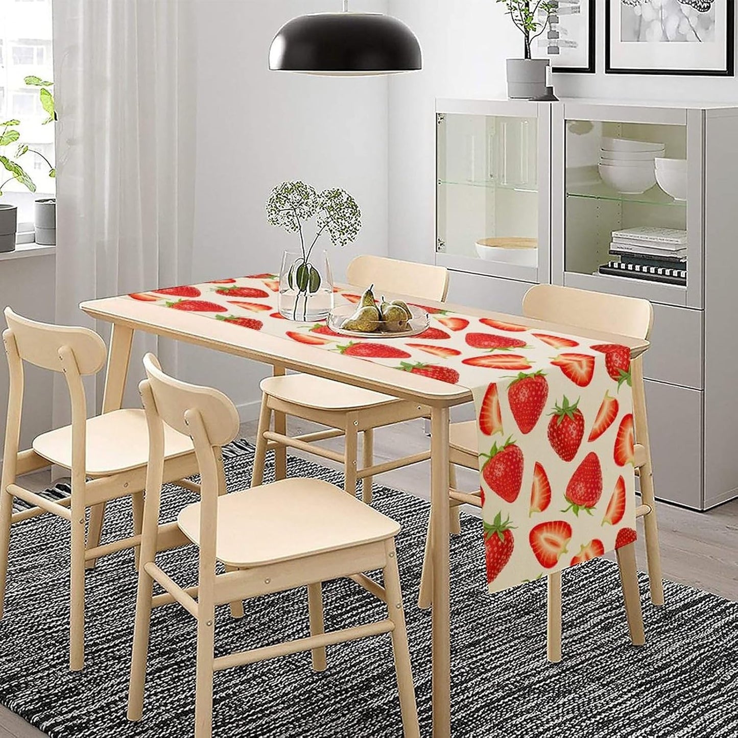 Strawberry Table Runner Spring Summer Wild Berry Fruit Theme Dinner Runner for Girl Baby Shower Party Holiday Home Kitchen Dining Table Decor 13x90