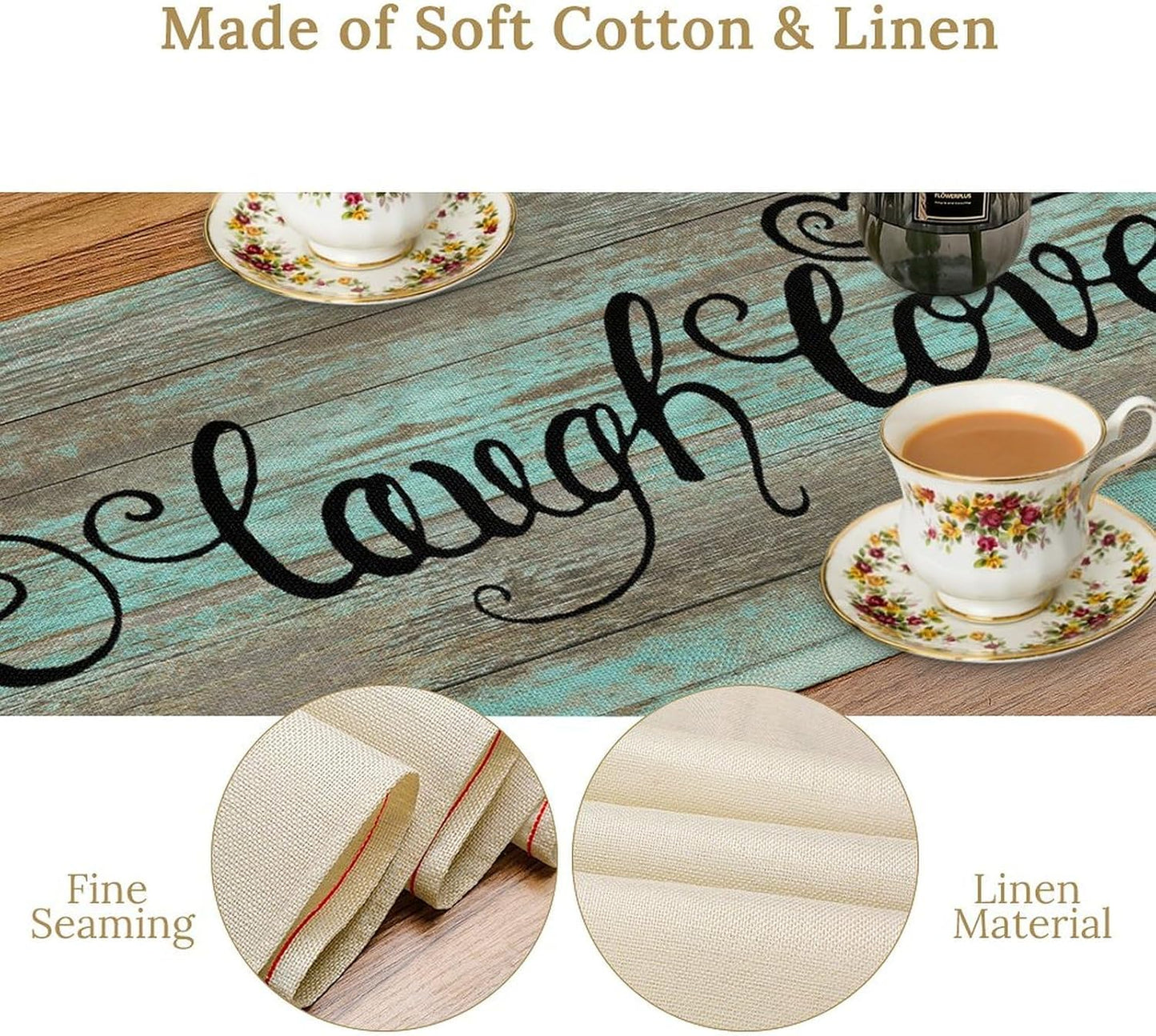 Daisy Floral Table Runner, Farmhouse Spring Seasonal Summer Teal Green White Flower Rustic Abstract Table Center Decor for Home Kitchen Dining Holiday Party Indoor Table Decorations, 13"x72" Inch