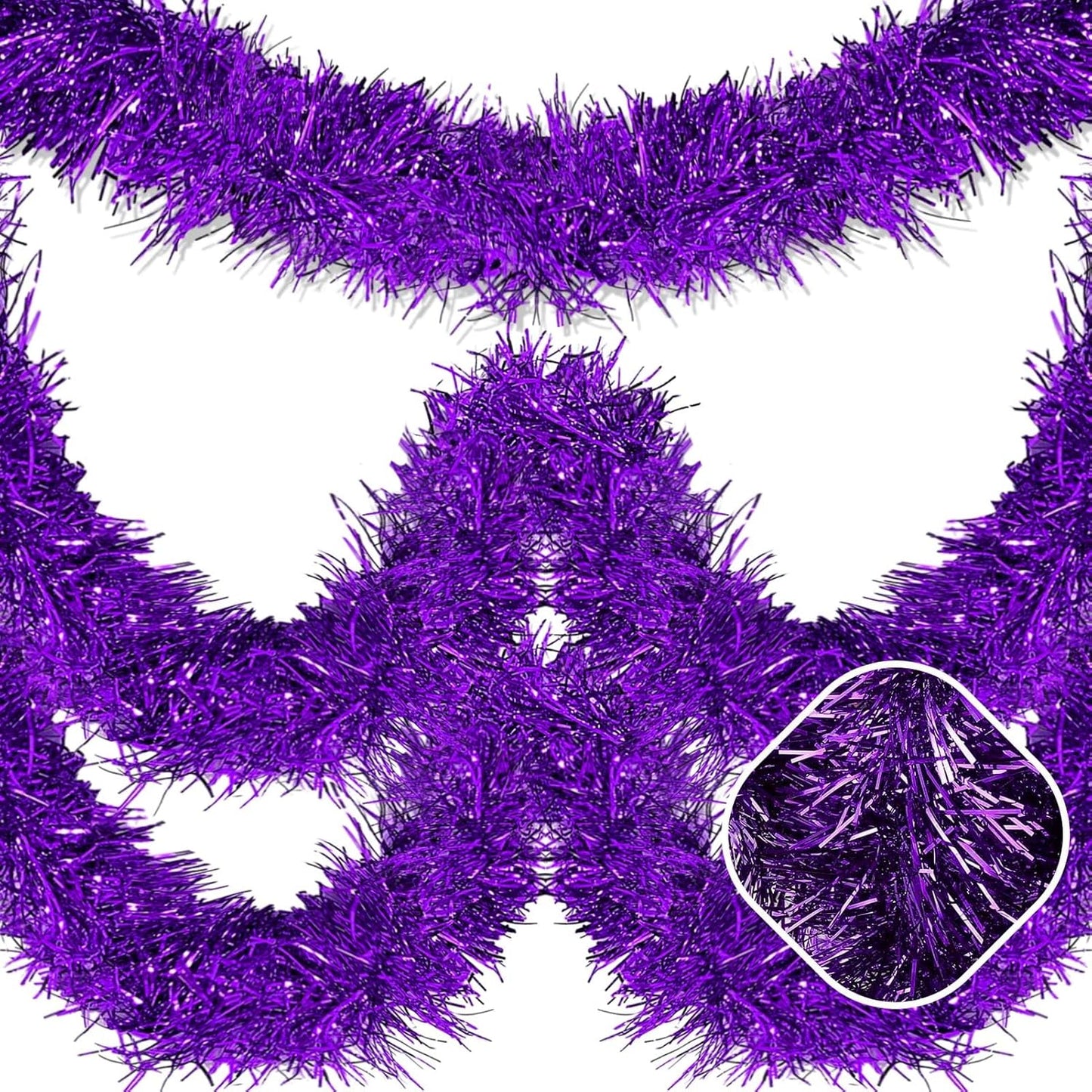 50 Feet Purple Christmas Tinsel Garland, Metallic Foil Twist Garland Wall Hanging Tinsel Banner Backdrop for Parade Floats, Easter, Mother's Day, Wedding Party Decorations (2in x 50ft)