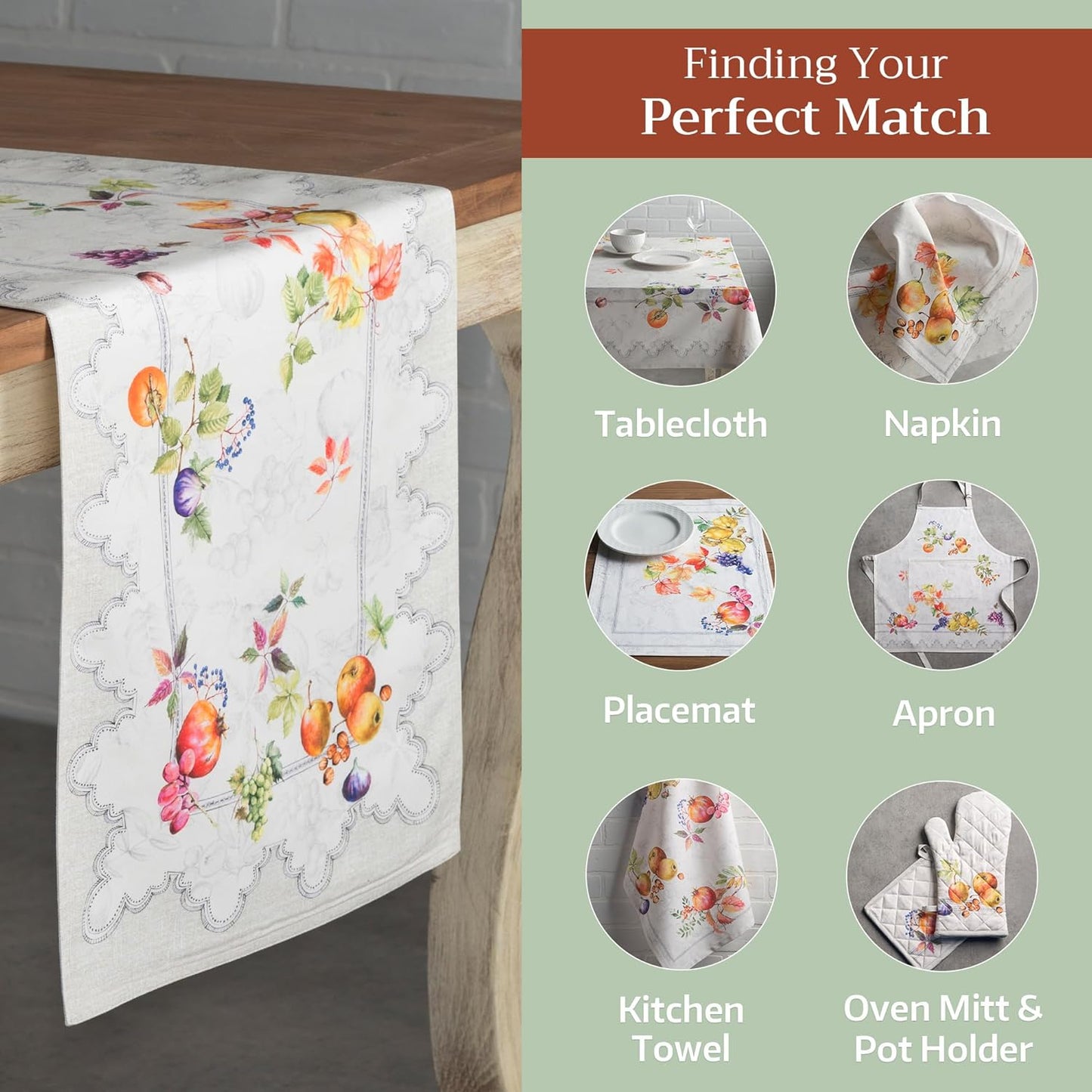 Maison d' Hermine Table Runner 100% Cotton Double Layer Table Runners 72 inches Long for Thanksgiving Christmas Decorations Home Kitchen Dining Party Wedding (Fruit D'Hiver, 14.5" x 72")