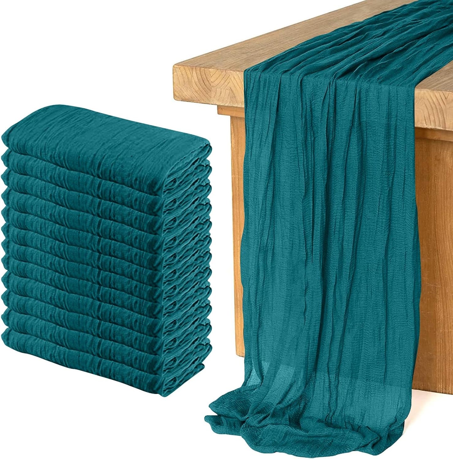 12 Pack Cheesecloth Table Runner, Runner Gauze Boho Wedding Decor Romantic Table Runner for Wedding Birthday Party(35" x 118")(Peacock Blue)