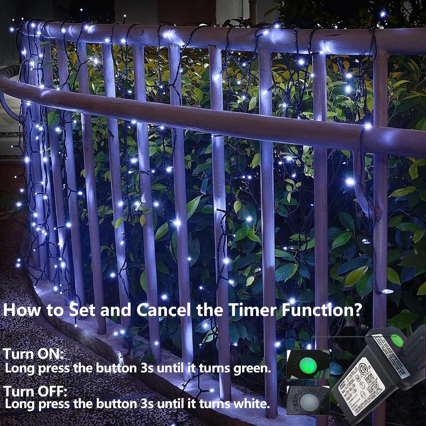 YEGUO 66ft 200 LED Christmas Lights Outdoor Waterproof, White Christmas Tree Light Indoor, Green Wire Twinkle String Light Plug in with Timer Memory 8 Modes