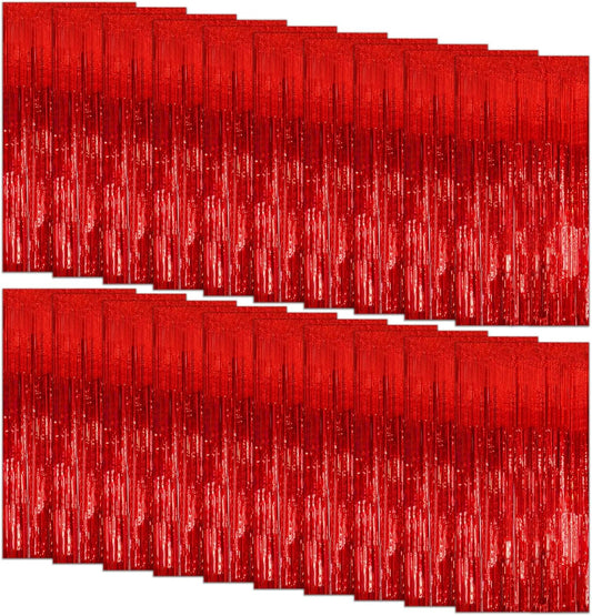 20 Pack Foil Curtain Backdrop Red Metallic Tinsel Foil Fringe Curtains Photo Booth Props for Birthday Wedding Engagement Baby Shower Bachelorette Christmas Holiday Celebration Party Decorations