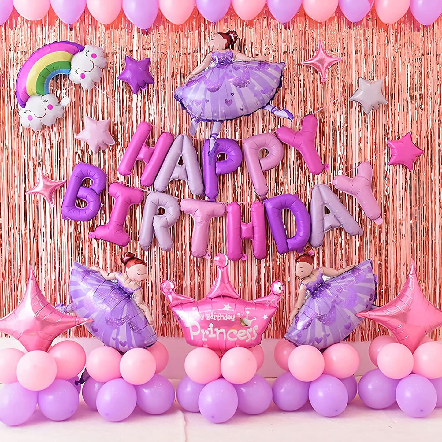 2 Pcs Rose Gold Metallic Tinsel Foil Fringe Curtains Backdrop, 3.28 ft x 6.56 ft Streamers for Birthday Wedding Engagement Bachelorette Party Photo Booth Bridal Shower Baby Shower Decorations Supplies