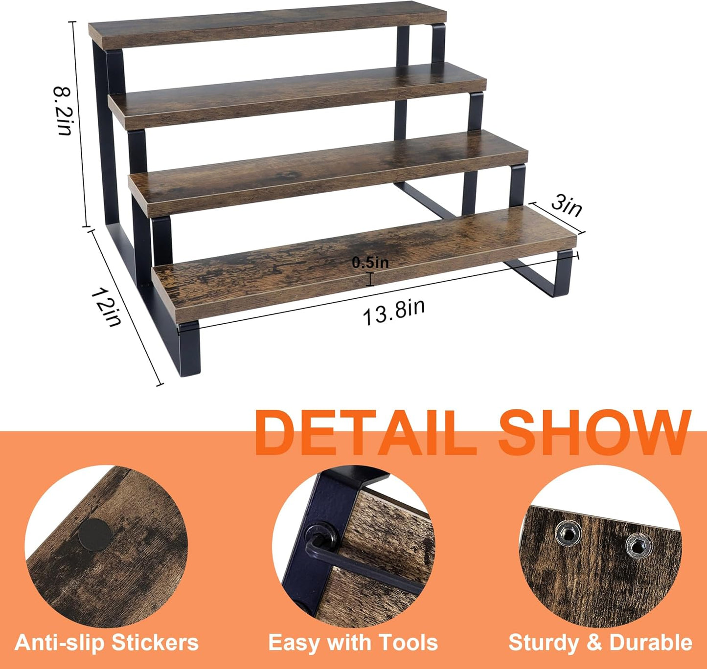 Wood Rustic Cupcake Stand, 4 Tier Stepped Cupcakes Stand, Wooden Display Stand Risers for Perfume, Tiered Spice Rack for Cabinet and Table Counter