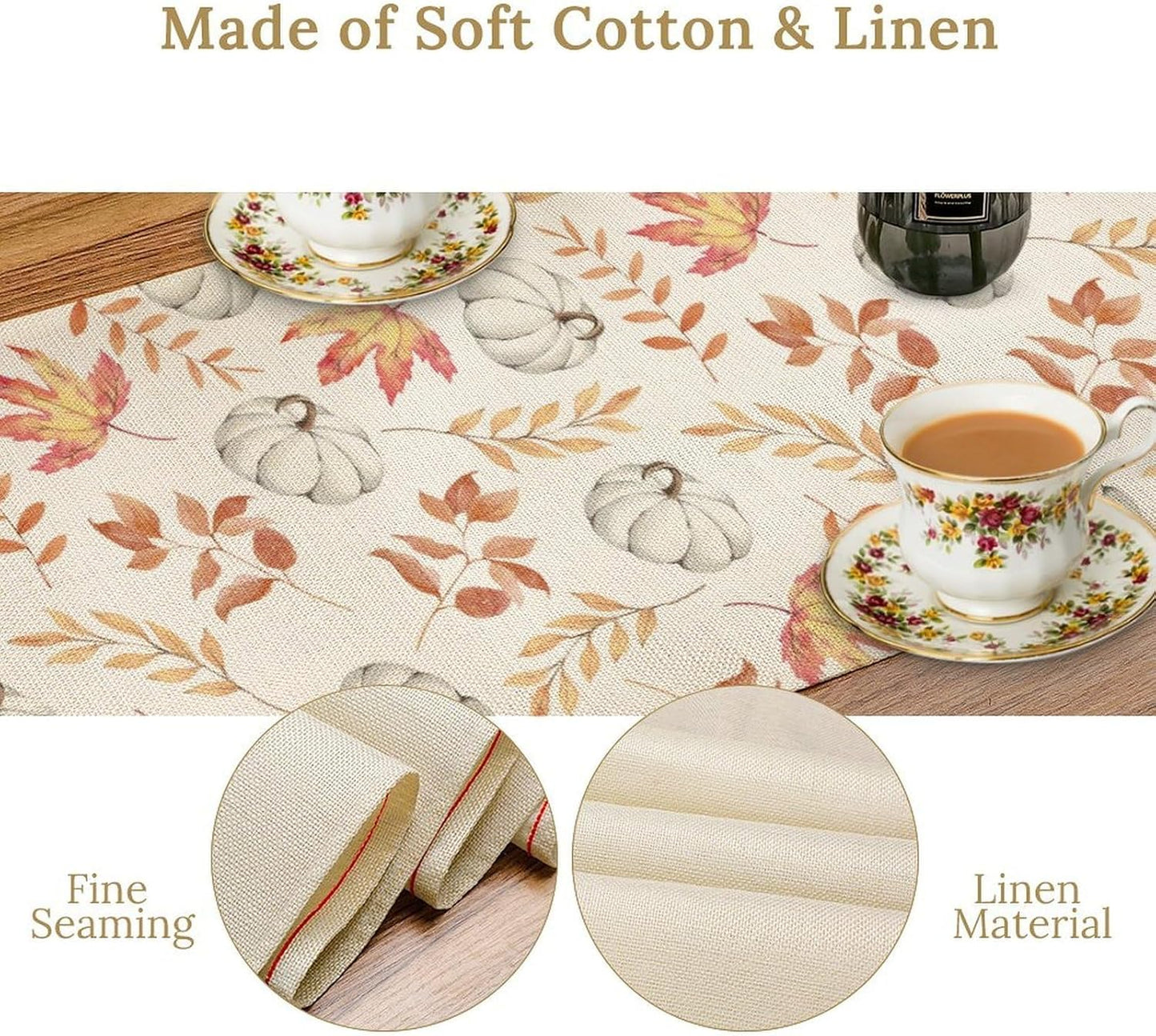 Pumpkin Leaves Table Runner,Seasonal Autumn Thanksgiving Kitchen Dining Table Decoration for Home Party Decor 13x60 Inch