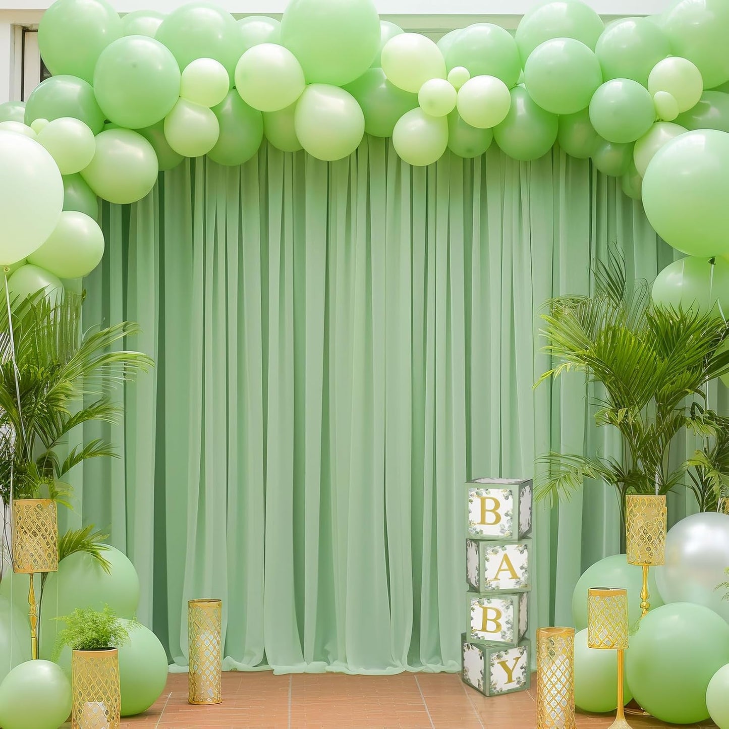 10x10ft Olive Green Tulle Backdrop Curtain for Parites, Sheer Backdrop Curtains for Wedding Baby Shower Birthday Party Photo Shoot Decorations
