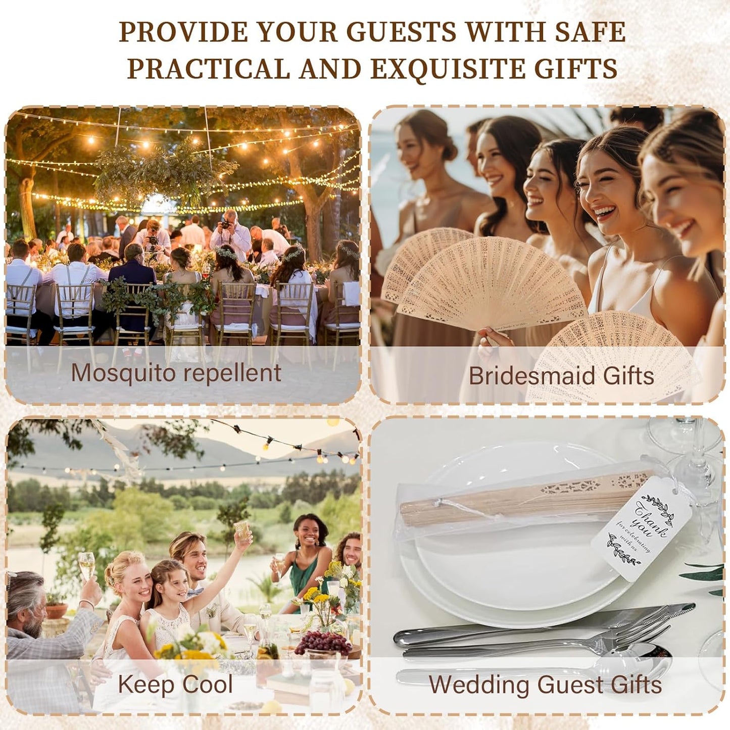 100Pcs Custom Wedding Fans for Guests Bulk – Personalized Hand Fans with Text or Logo for Wedding Guest Favors, Bridal Shower, Party Decorations (Sandalwood, 100)