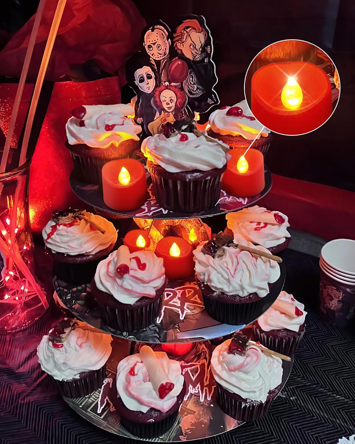 Homemory Red Tea Lights Candles Battery Operated, 200+Hour Flameless Flickering Fake Electric LED Colored Tealights Candles for Party, Wedding, Anniversary, Halloween, Christmas, 24-Pack