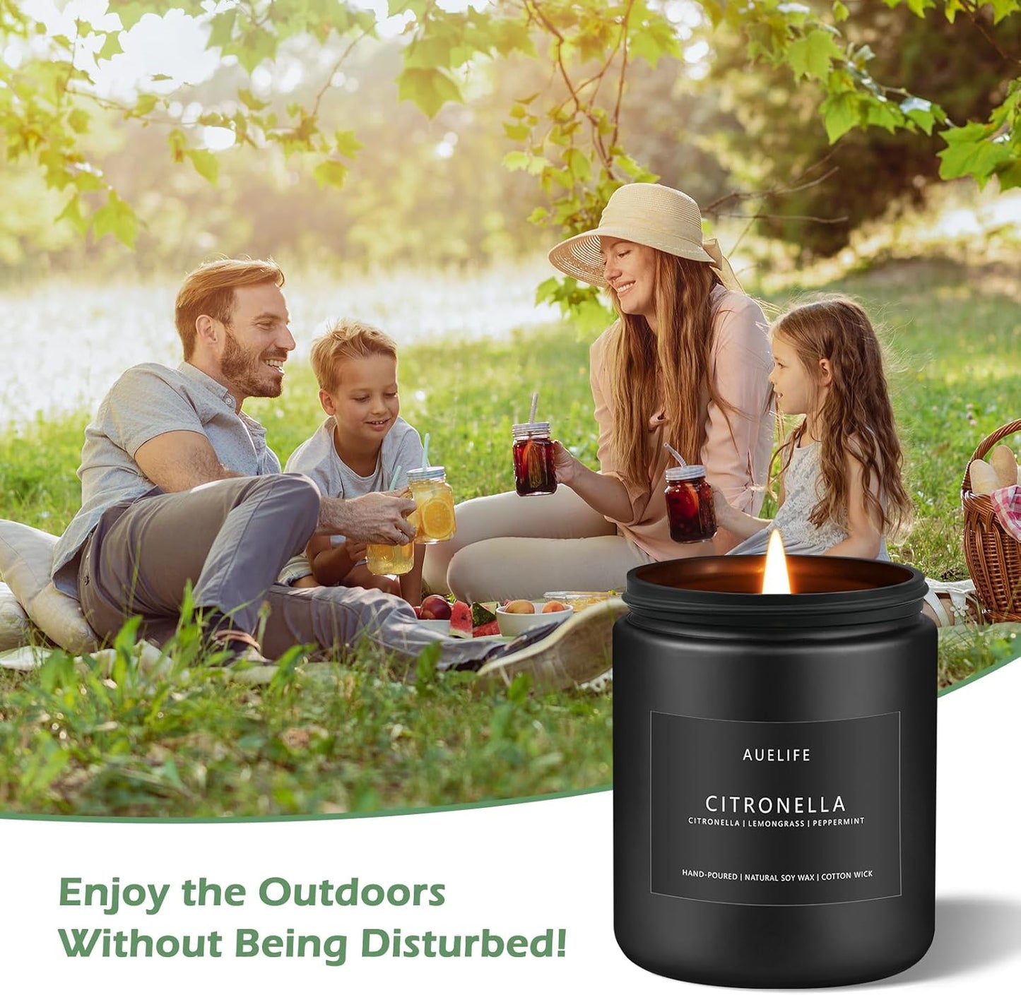 Citronella Candle | Outdoor Candles, Citronella Scented Candles for Indoor Outdoor Use, Lemongrass Scent for Yard Patio, Summer Candle Gifts for Camping Picnic Room - 7oz, Soy Wax, 50H Burn Time