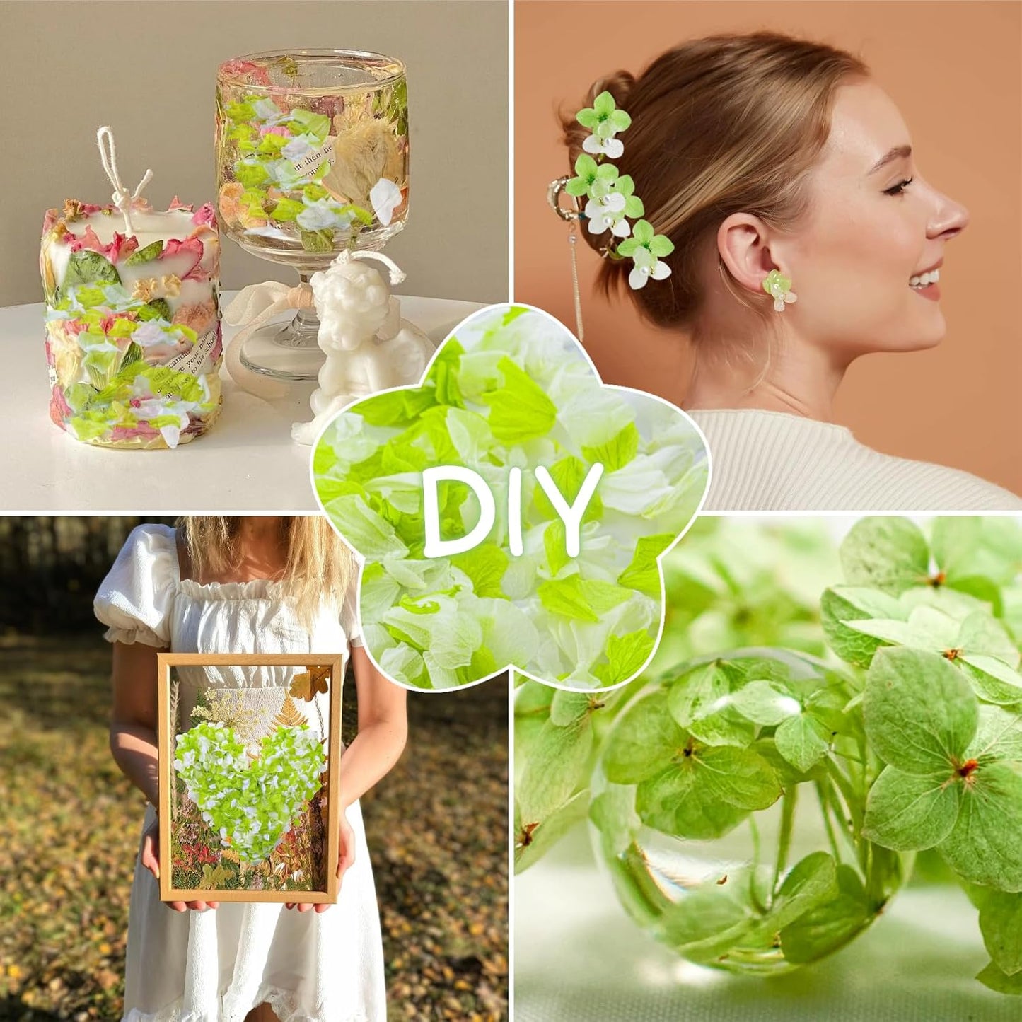 Real Dried Hydrangea Flower Petals -1.06Oz Real Natural Preserved Petals for Wedding, Party Confetti, Romantic Night, Proposal Decor, Handcrafts (Lime Green & White)