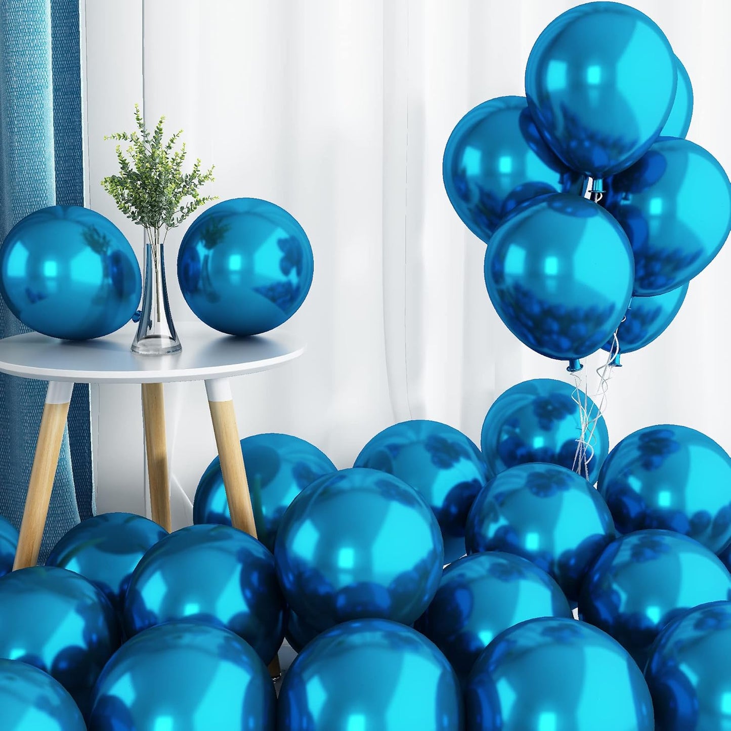 Chrome Blue Balloons, 50 PCS 10 Inch Double-Layered Metallic Light Blue Balloons, Shiny Thick Chrome Metallic Light Blue Latex Helium Balloons for Birthday Wedding Graduation Party Decoration Supplies