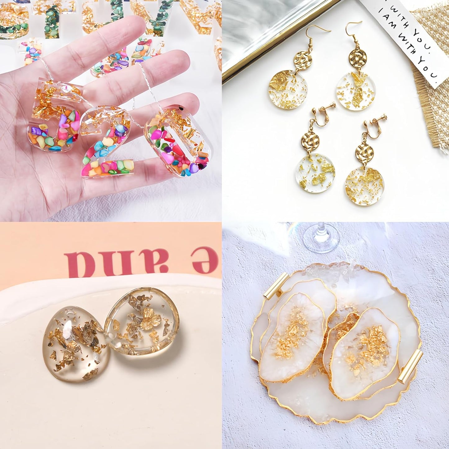 Gold Flakes for Resin, 2 Bottles 10g Imitation Golden Foil Gilding Flake Metallic Leaf for Cake Decoration Chocolate Making Nails Painting Art Crafts with Bamboo Tweezers (Gold, Copper Colors)