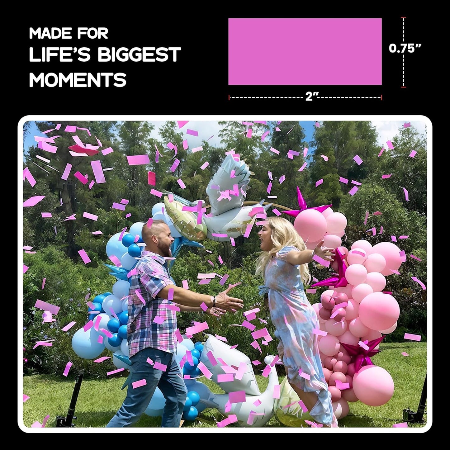 Pink Biodegradable Confetti - Rectangular Fluttering Tissue Paper Confetti for Cannon and Launcher use – Best for Gender Reveal, Wedding, Parties, and Live Events - 1 lb, 16 oz